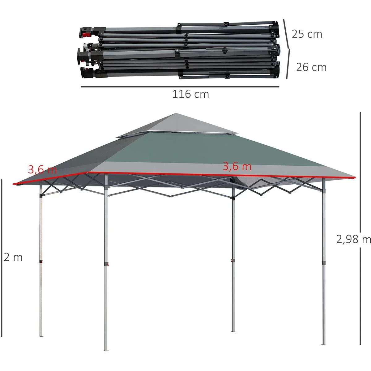 Faltbarer Pavillon Pop-Up Zelt Gartenpavillon Oxford Gewebe 3,6 x 3,6 m Grün - 3