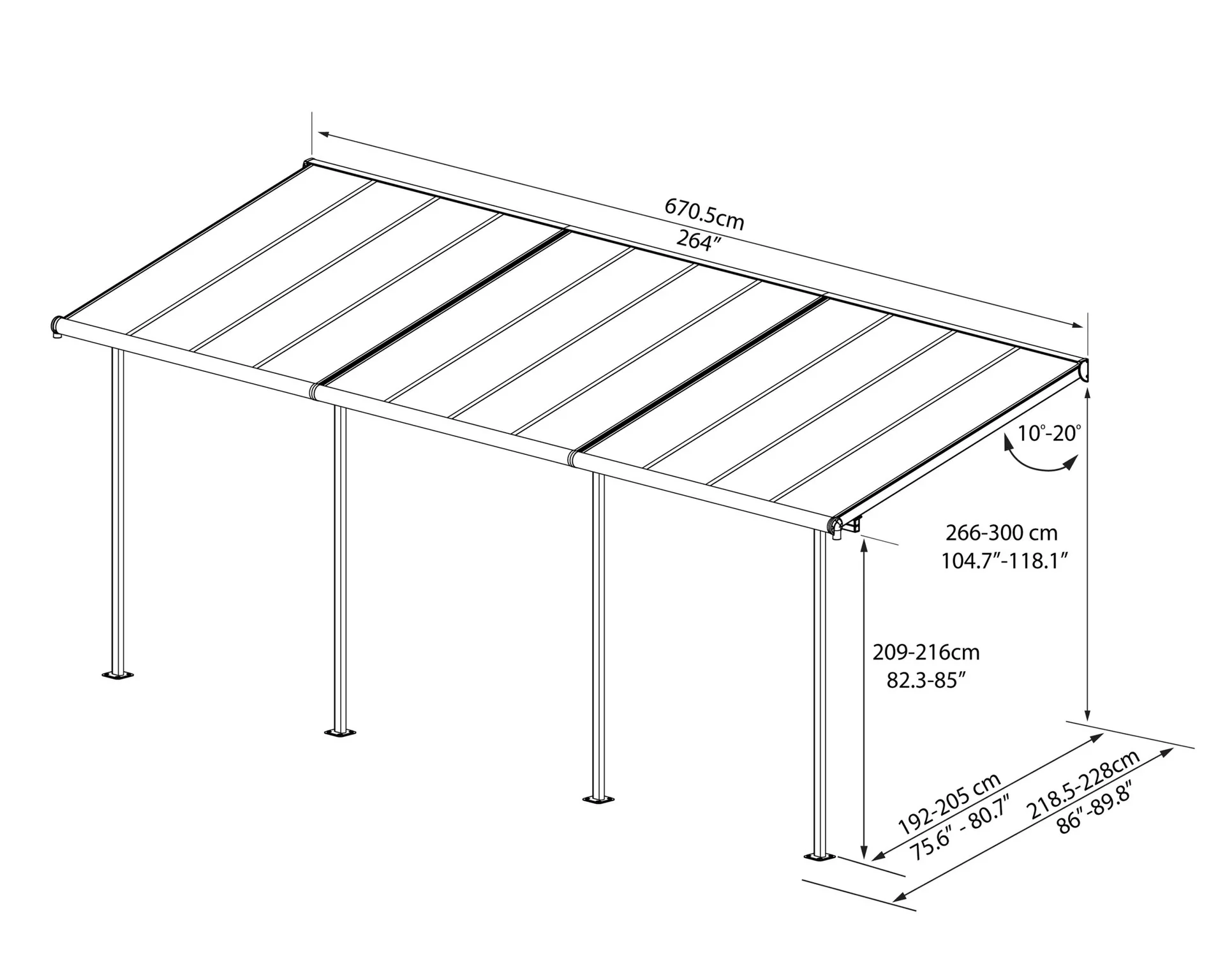 Terrassendach Sierra 230 x 670 cm grau - 1