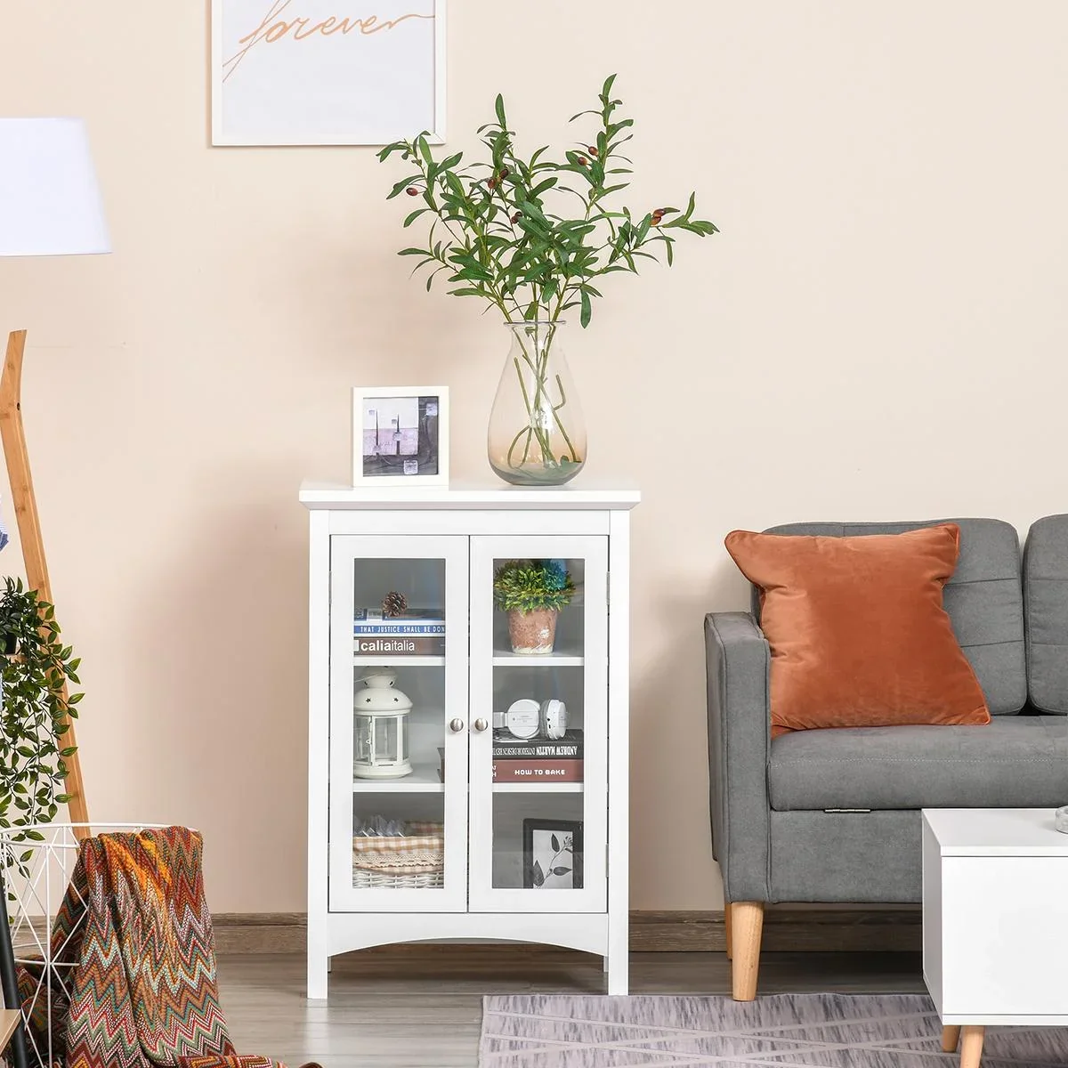 Kücheschrank Sideboard Kommode Aufbewahrungsschrank mit Glastür und verstellbarer Einlegeböden Esszimmer Wohnzimmer MDF - 1