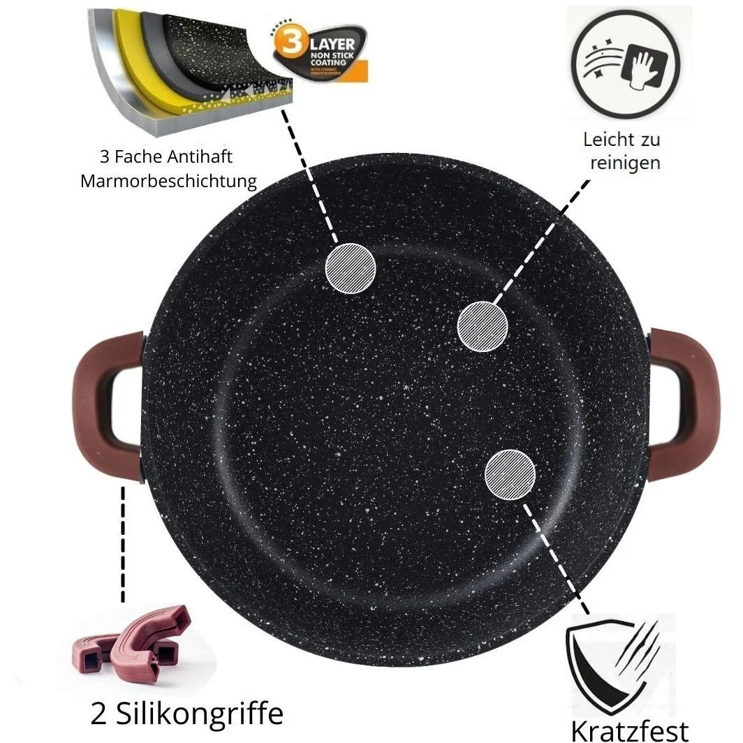 Bratentopf/Kasserolle - mit Deckel - 24 cm - Burgunderrot - 5