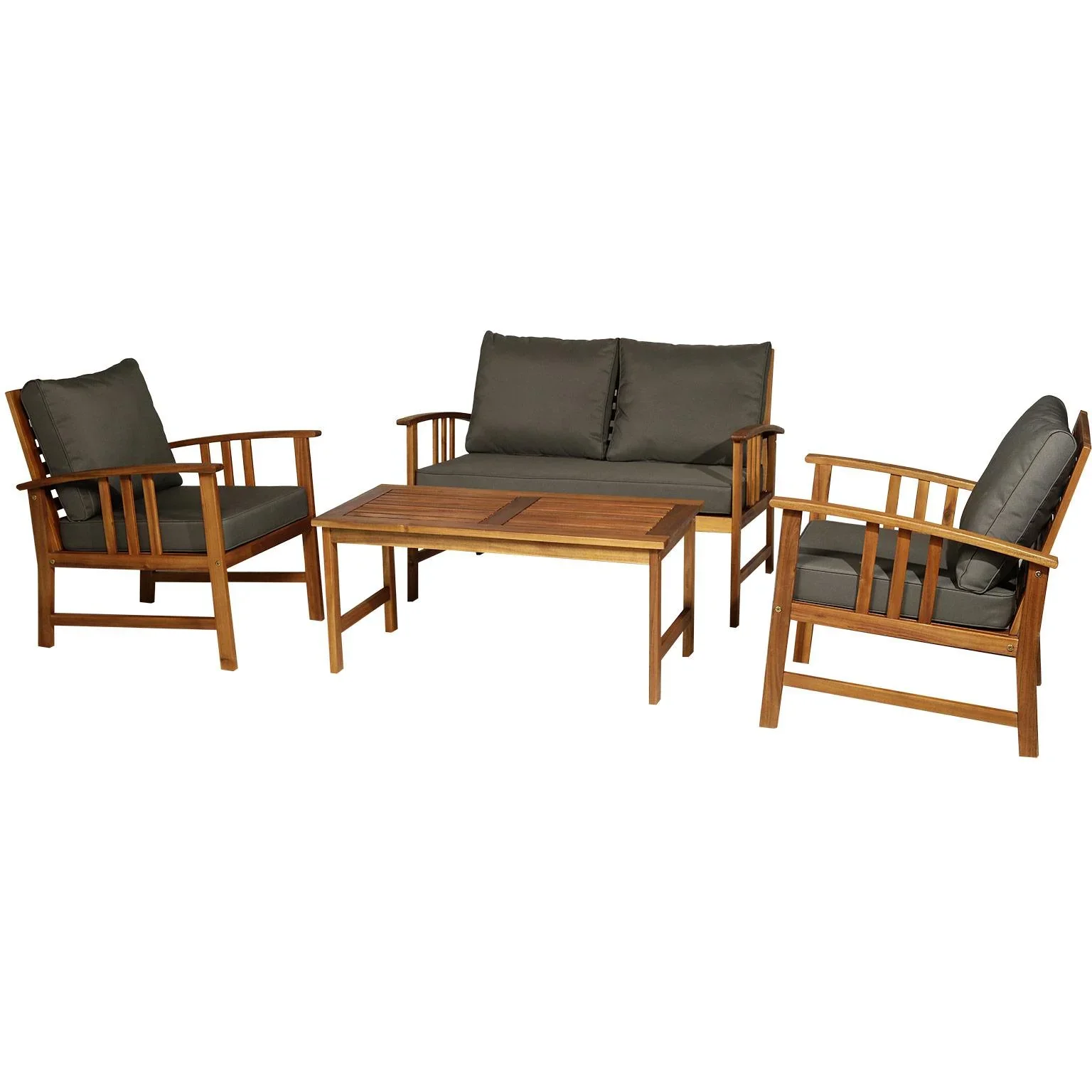 4er-Set Gartenmöbel Holz Sitzgruppe Garnitur Lounge mit Kissen Tisch Sessel Braun 3 4 Personen - 0