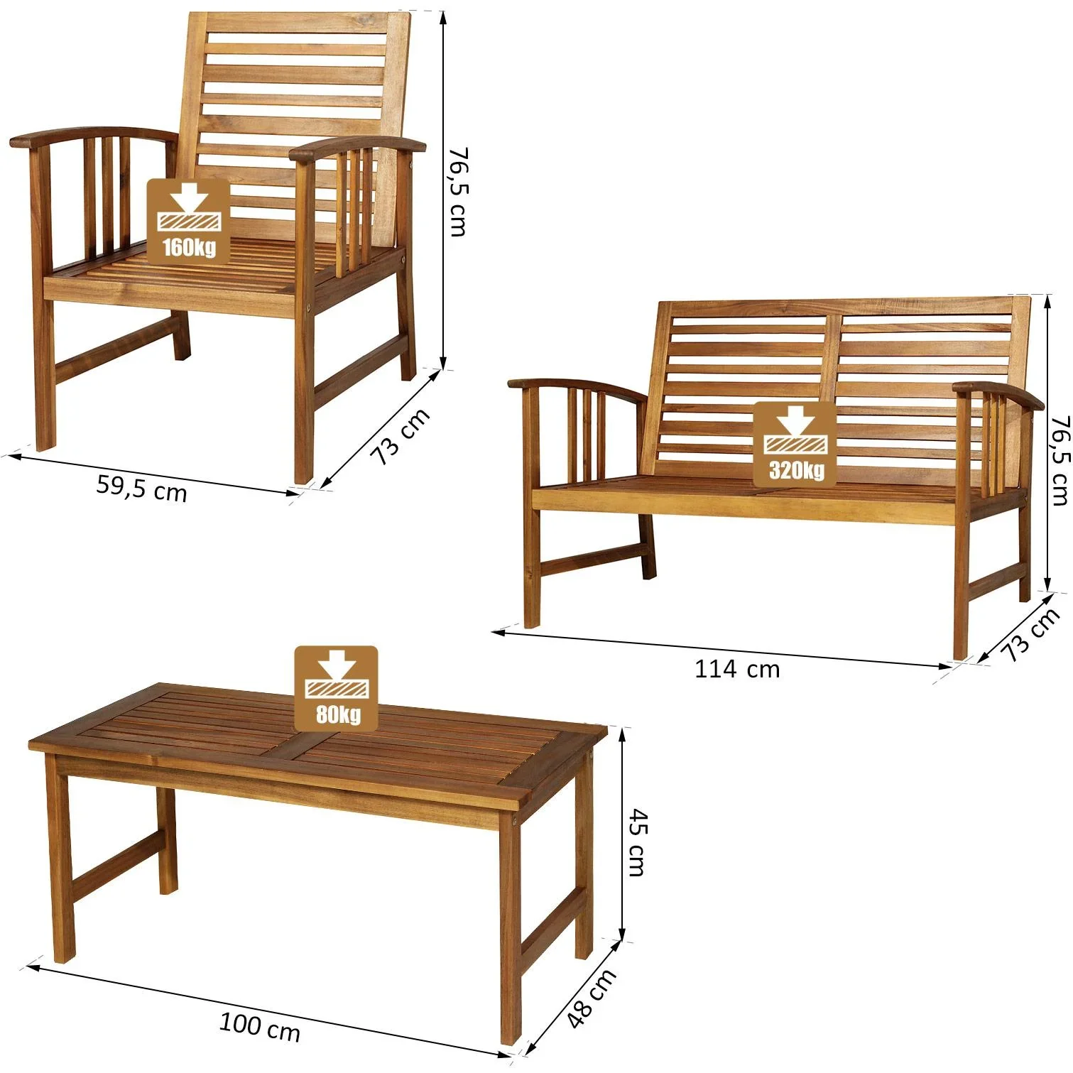 4er-Set Gartenmöbel Holz Sitzgruppe Garnitur Lounge mit Kissen Tisch Sessel Braun 3 4 Personen - 5