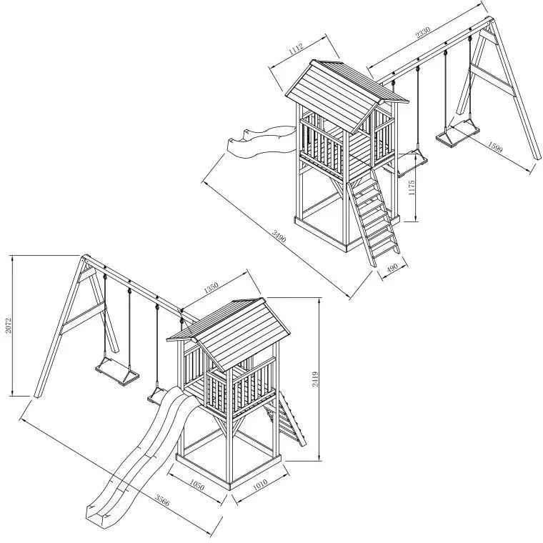 Strand Tower mit Spielturm Doppelschaukel - Blaue Rutsche - 4