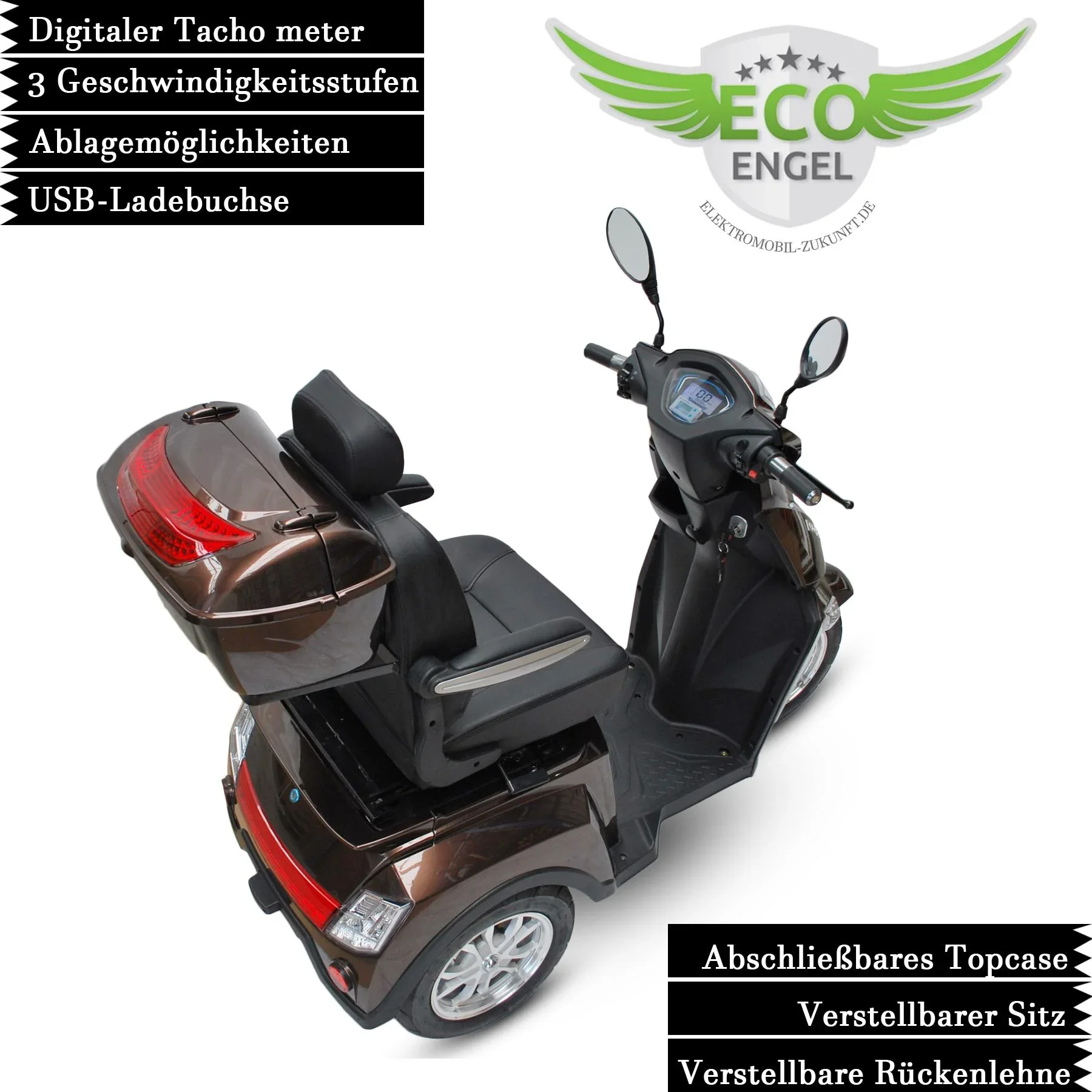 Elektromobil braun - 25 km/h - 1000 Watt - Seniorenmobil - 8
