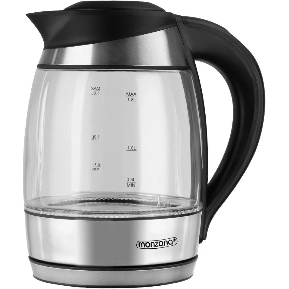 Wasserkocher Glas/Edelstahl mit LED-Farbwechsel 1,8l schwarz-silber - 0