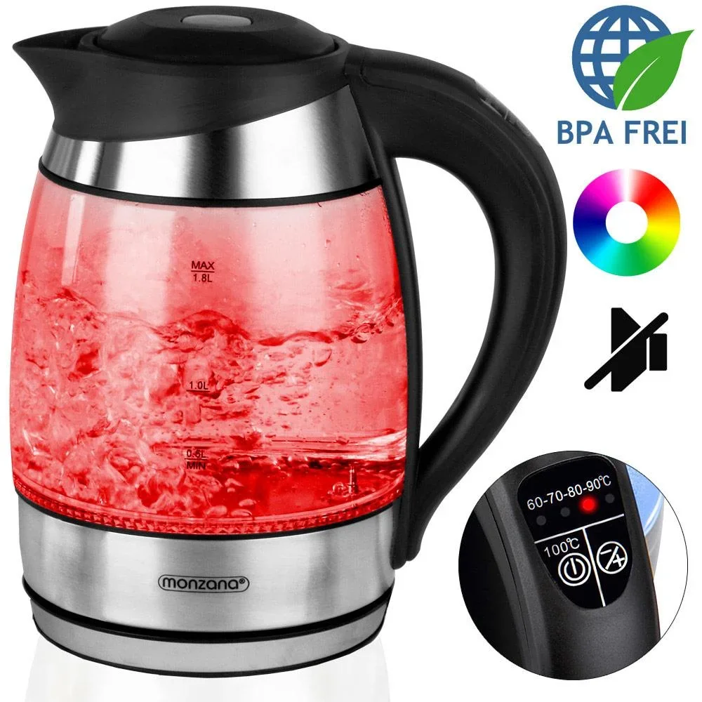 Wasserkocher Glas/Edelstahl mit LED-Farbwechsel 1,8l schwarz-silber - 2