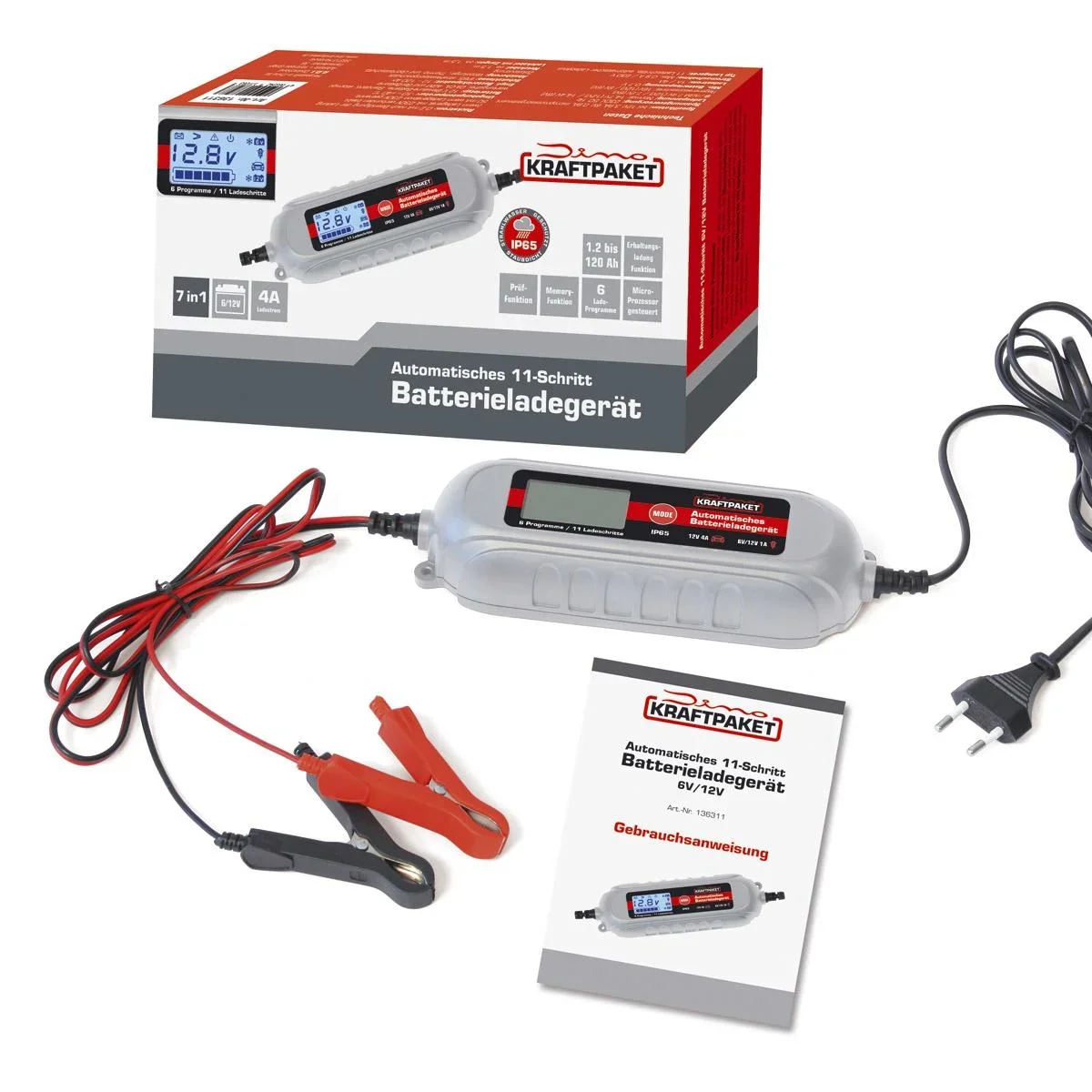 Batterieladegerät 6 / 12 Volt - 4 A - mit Tester - 1