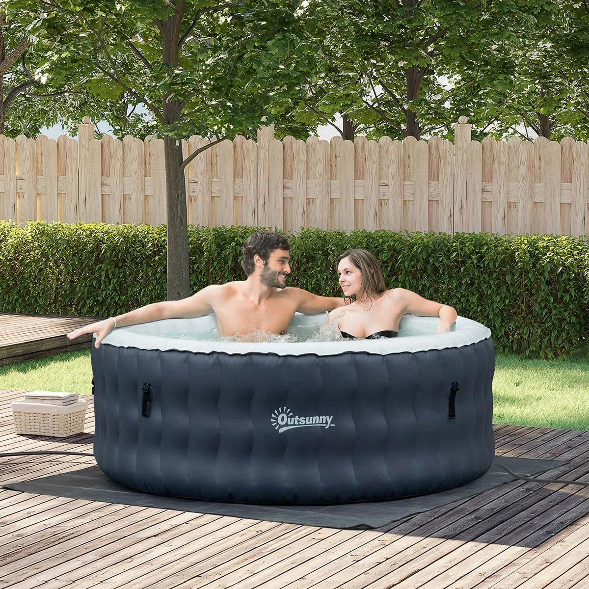 Whirlpool Spa aufblasbar für 4 Personen Dunkelblau+Weiß 180 x 68 cm - 1