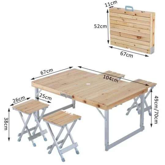 Holz 5tlg Campingtisch Set Picknick Koffertisch Alu - 7