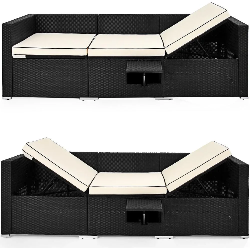 Korbsofa - Schwarz-Creme - 230x70x70cm - 1