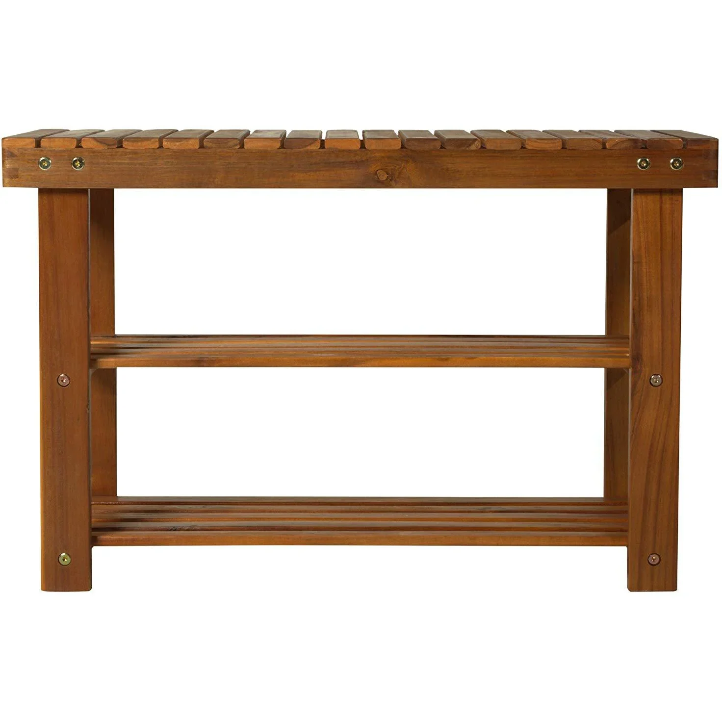 Schuhschrank mit Sitzbank 3 Ablagen Flur Schulregal Akazienholz Teak - 1