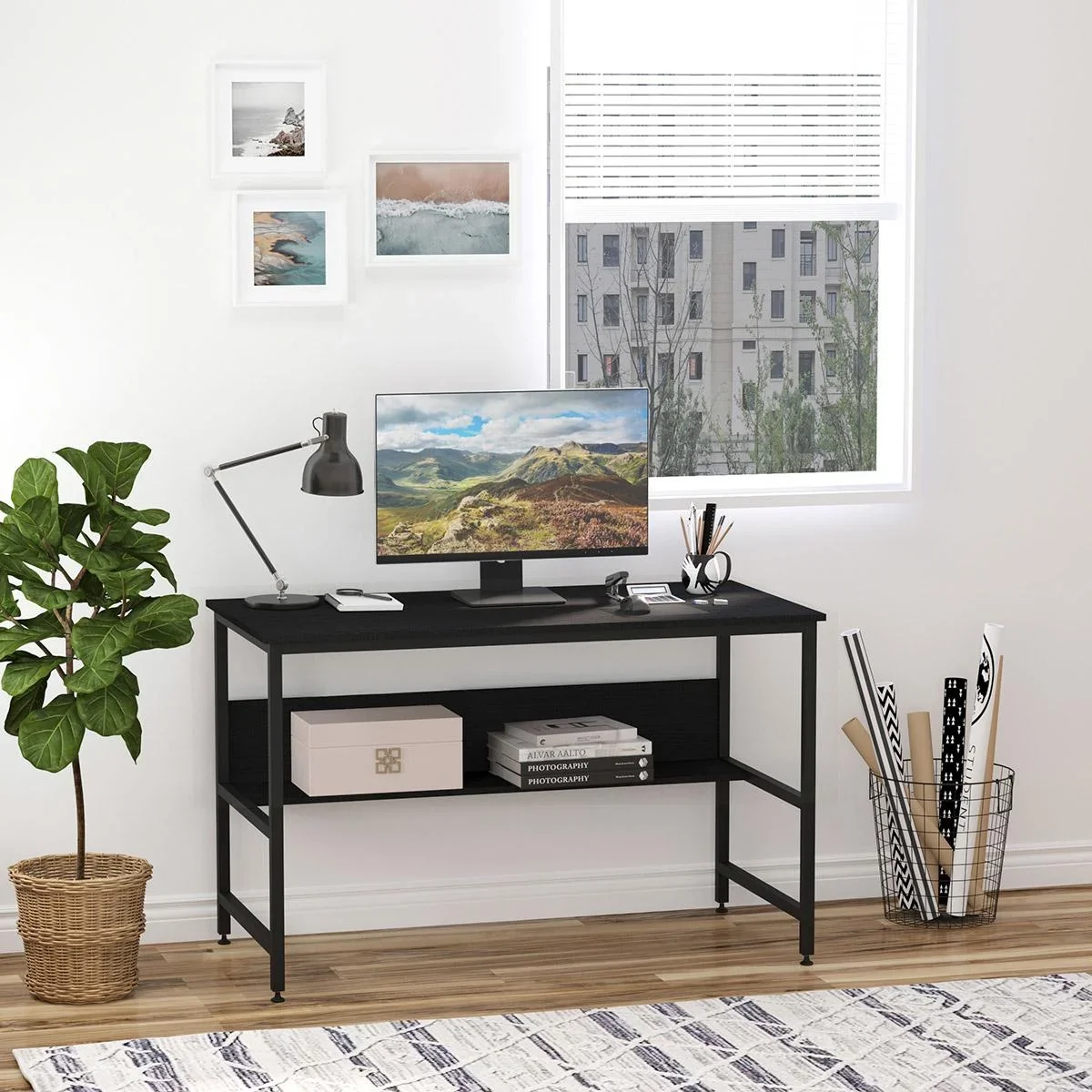Schreibtisch für Arbeitszimmer Computertisch Bürotisch Heimbüro modernes Design Spanplatte Metall Schwarz 120 x 60 x 75 - 0