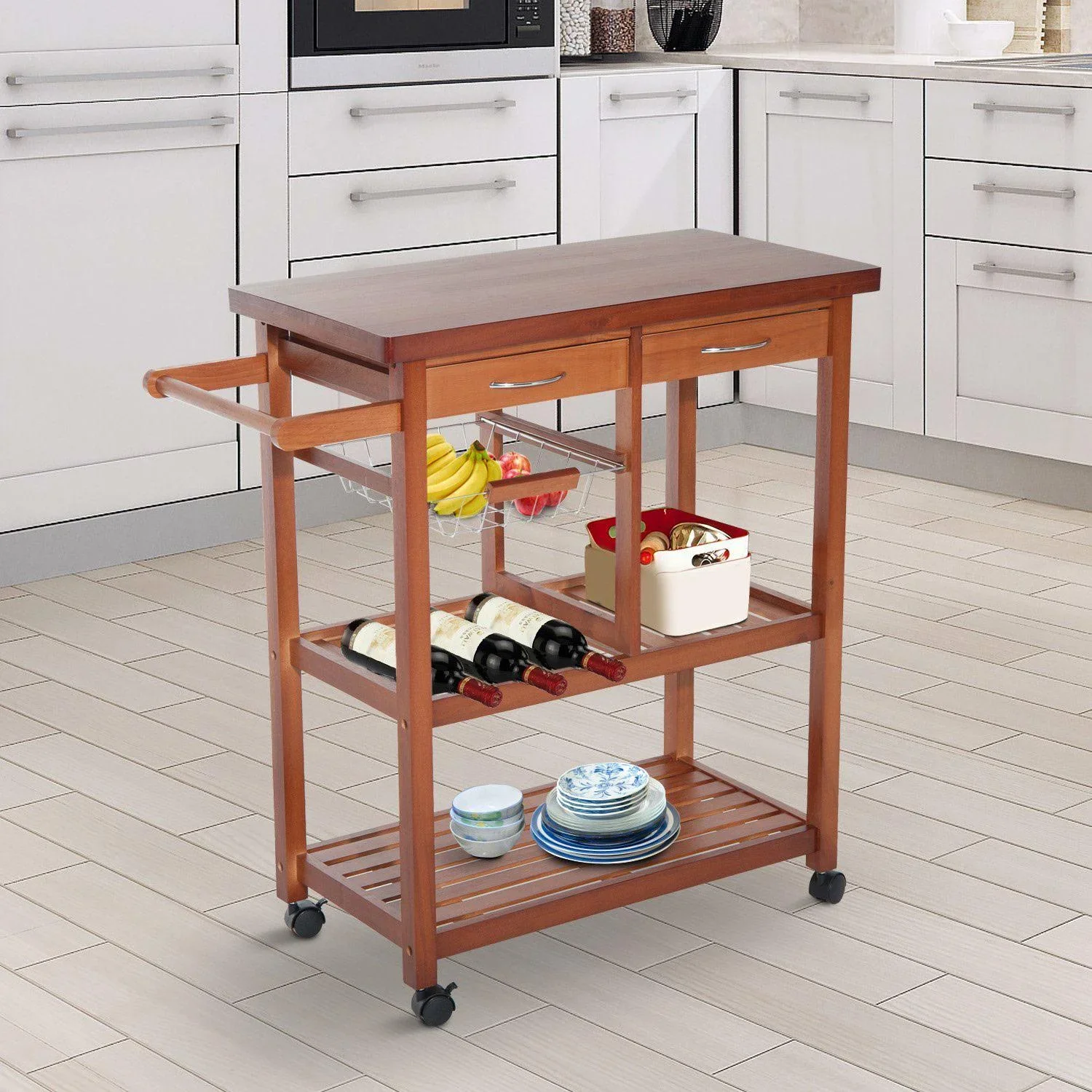 Küchenwagen Servierwagen mit Schubladen aus Holz - 1