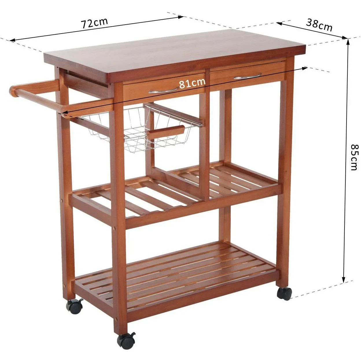 Küchenwagen Servierwagen mit Schubladen aus Holz - 2