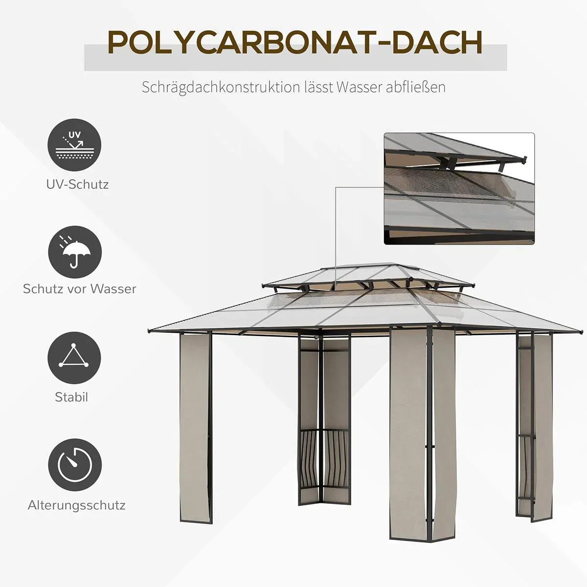 Pavillon mit Lamellendach 4 x 3 m mit Handkurbel Verstellbares Dach Wetterfest Aluminium Grau - 3