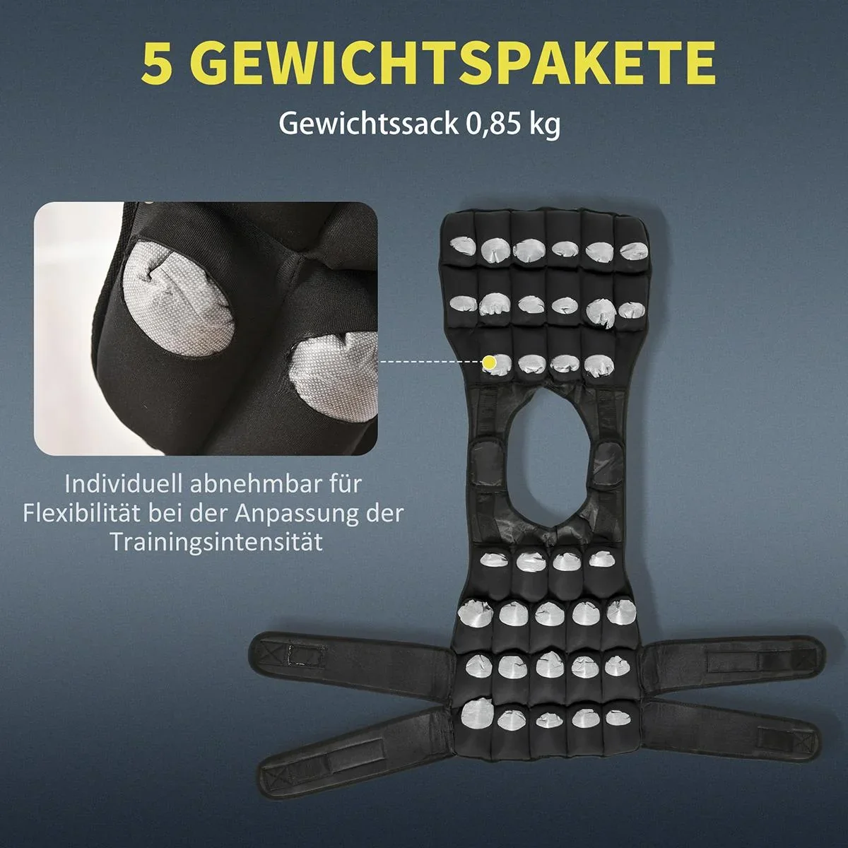 30 kg Gewichtsweste Trainingsweste mit 35 Gewichtssäcke Verstellbar Krafttraining Fitness Oxford Metall Schwarz 60 x 50 - 0