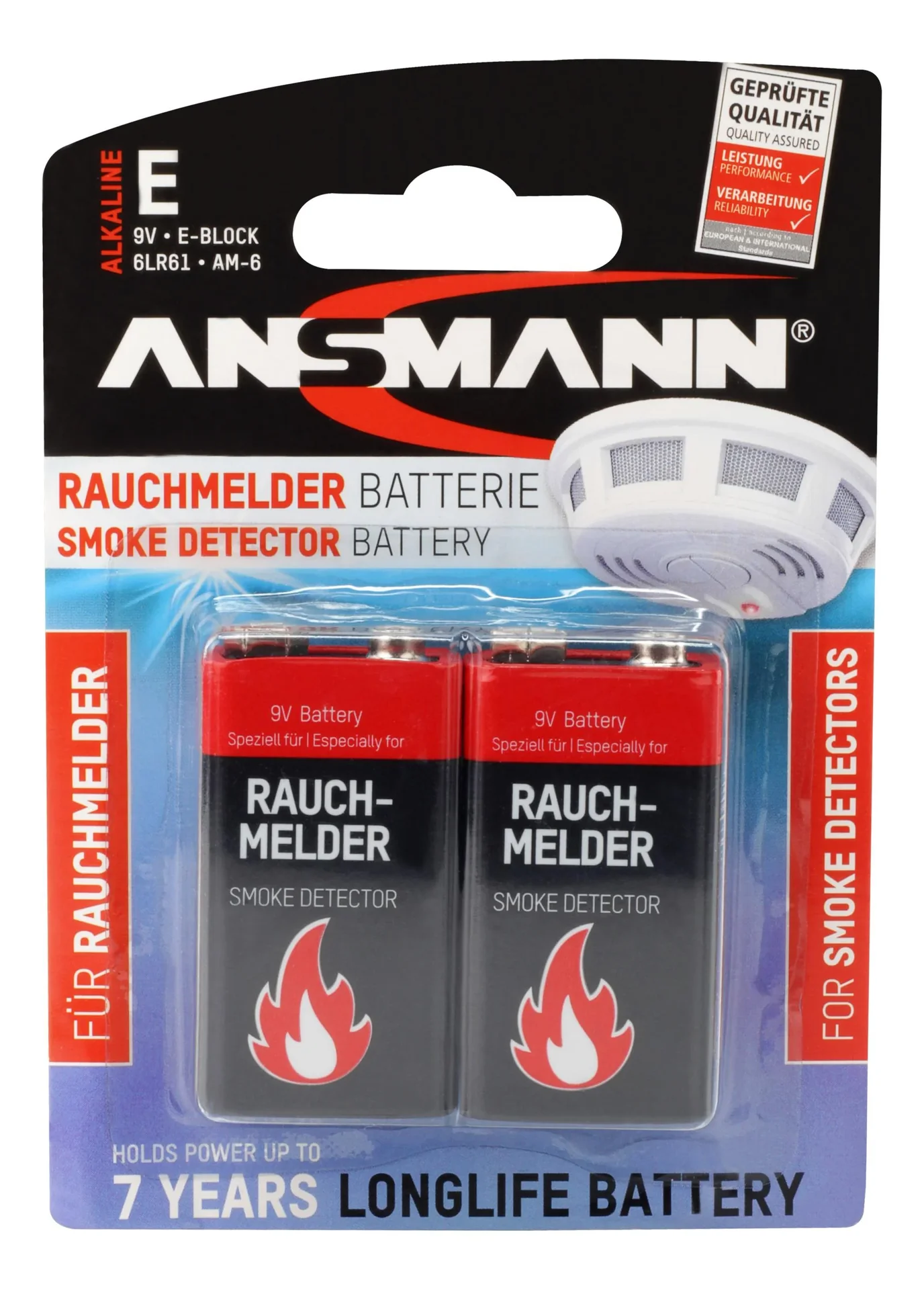 Alkaline 9 Volt Block Rauchmelderbatterie, 2 Stück - 1