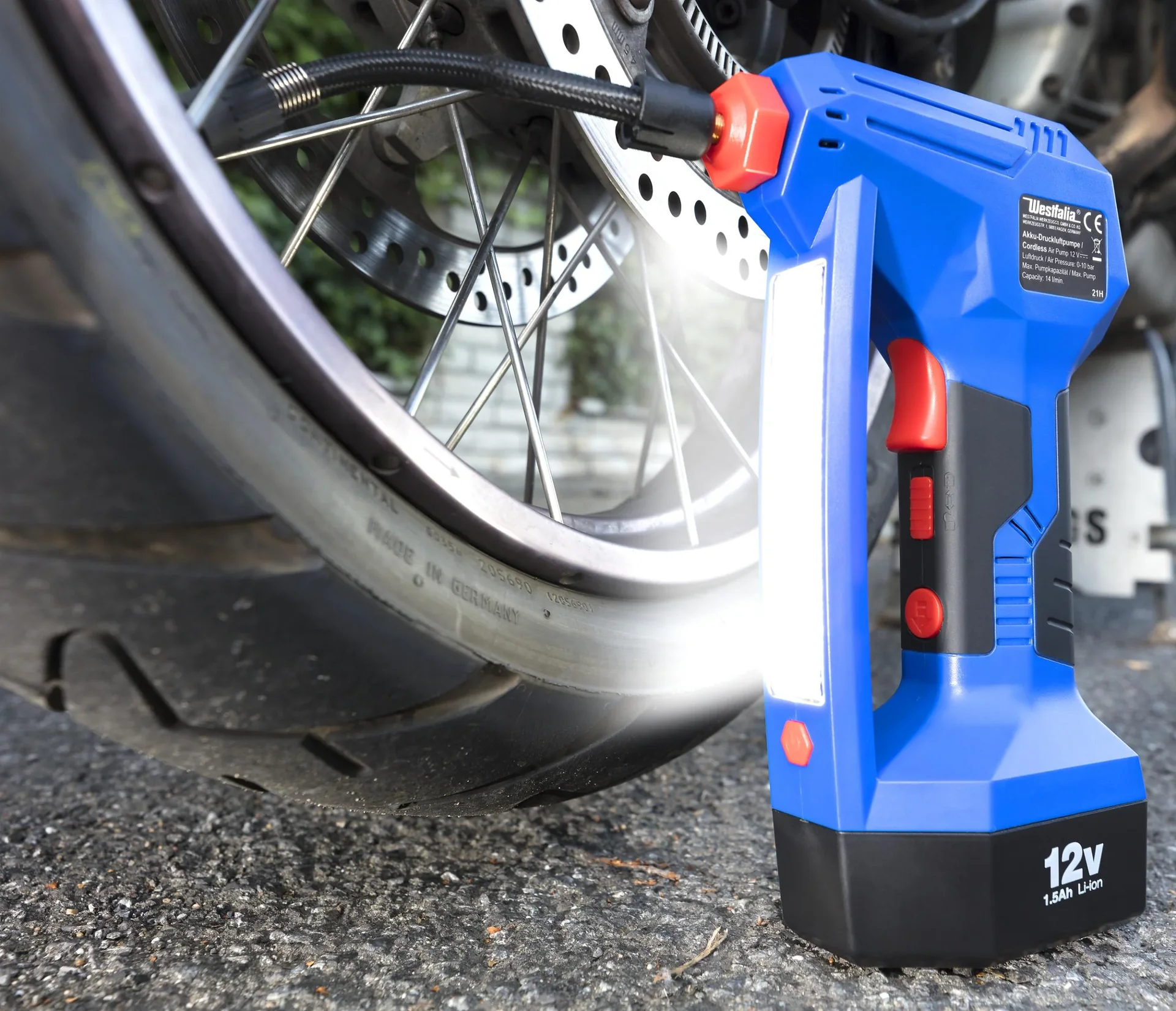 12 Volt Akku Druckluftpumpe - mit Arbeits- und Warnleuchte - "Hybrid" - 7