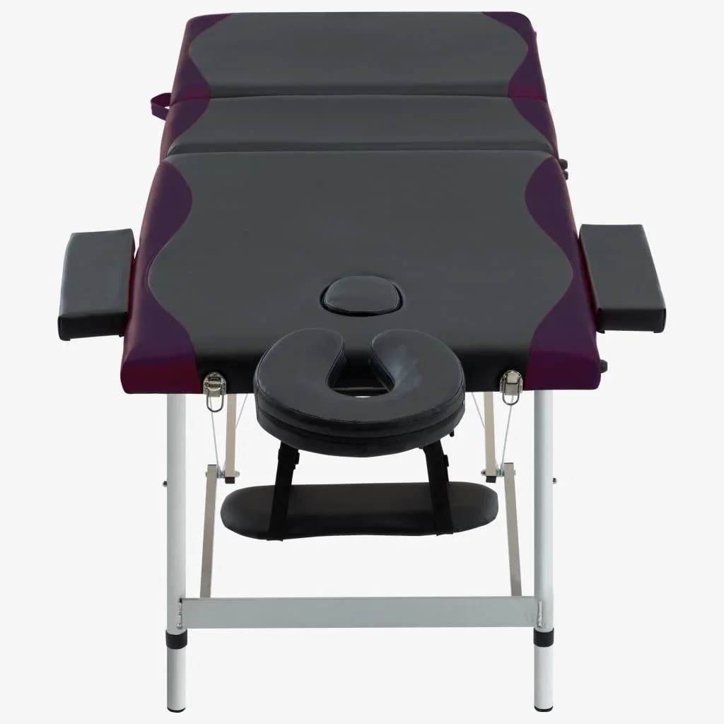 Klappbarer Massagetisch mit 3 Zonen (Aluminium, schwarz und lila) - 0