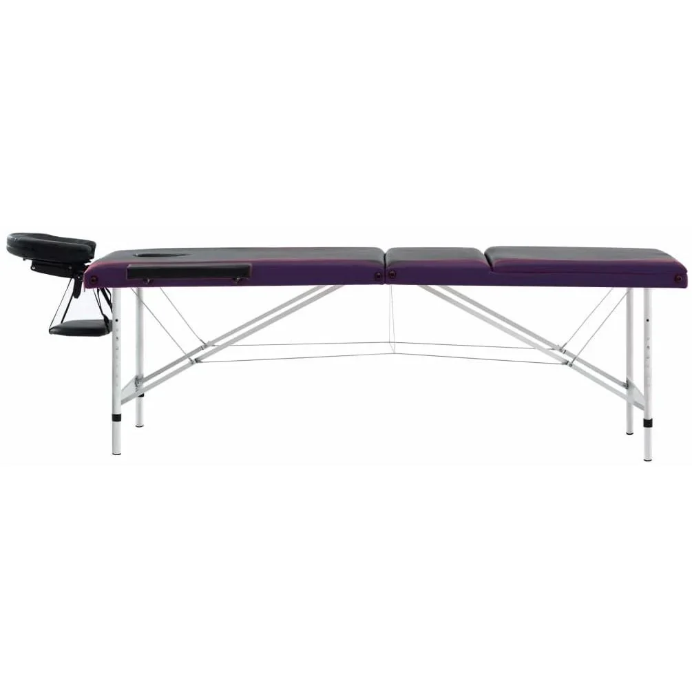 Klappbarer Massagetisch mit 3 Zonen (Aluminium, schwarz und lila) - 1