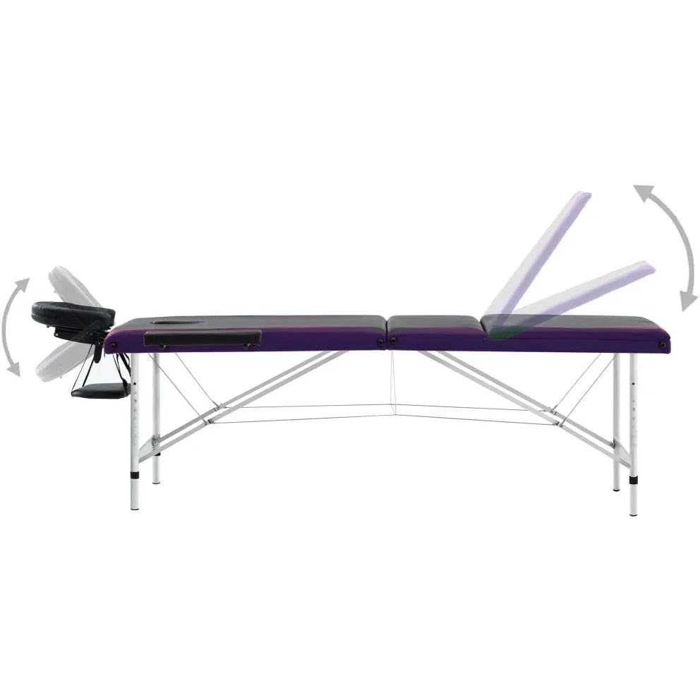 Klappbarer Massagetisch mit 3 Zonen (Aluminium, schwarz und lila) - 4