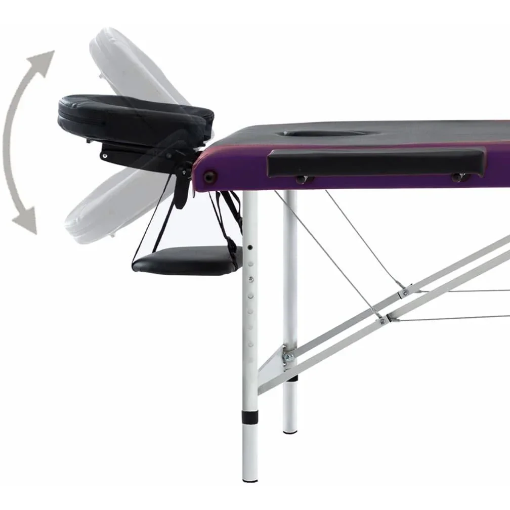 Klappbarer Massagetisch mit 3 Zonen (Aluminium, schwarz und lila) - 6
