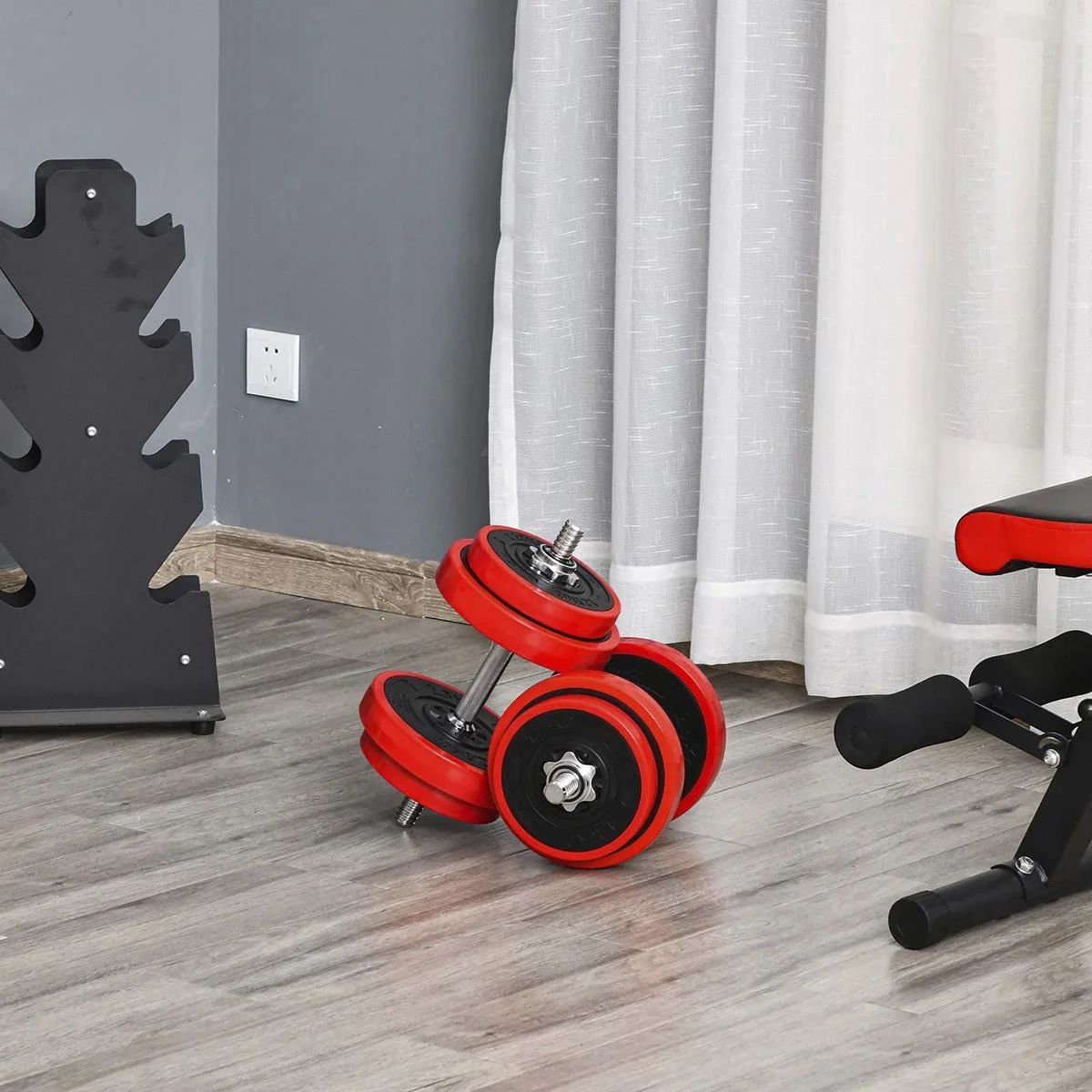 Hantelset 20/30KGS 2-IN-1 Hanteln&Langhanteln verstellbar Gewichtheben für Zuhause Fitness Muskel Rot+Schwarz 21,5 x 21, - 0