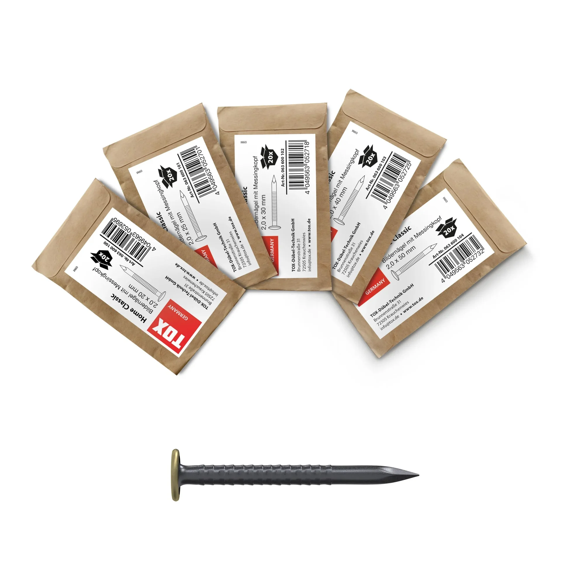 Bildernagel Home Classic mit Messingkopf 2,0 x 50 mm, 20 Stück - 0