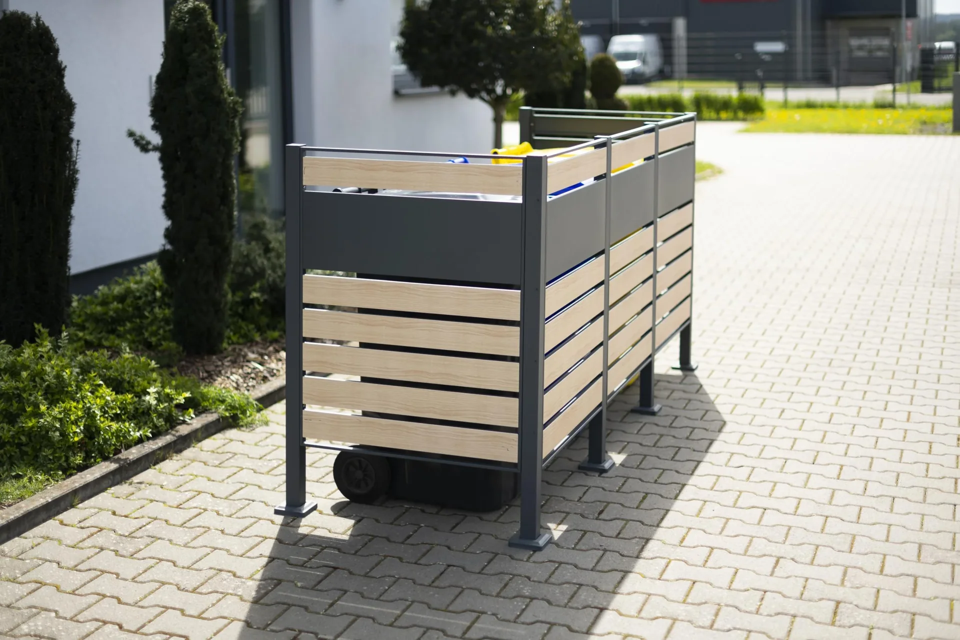 Mülltonnenverkleidung Planum 3er Box, 120 cm, holzoptik - 2