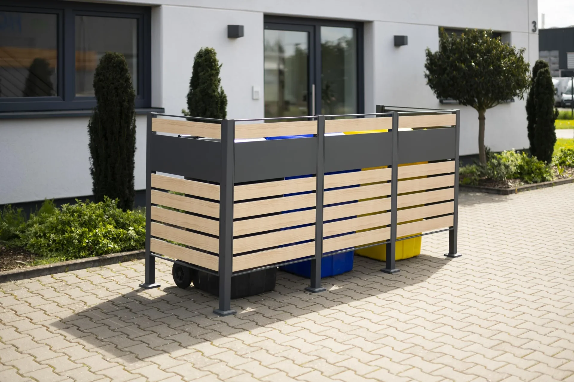 Mülltonnenverkleidung Planum 3er Box, 120 cm, holzoptik - 5