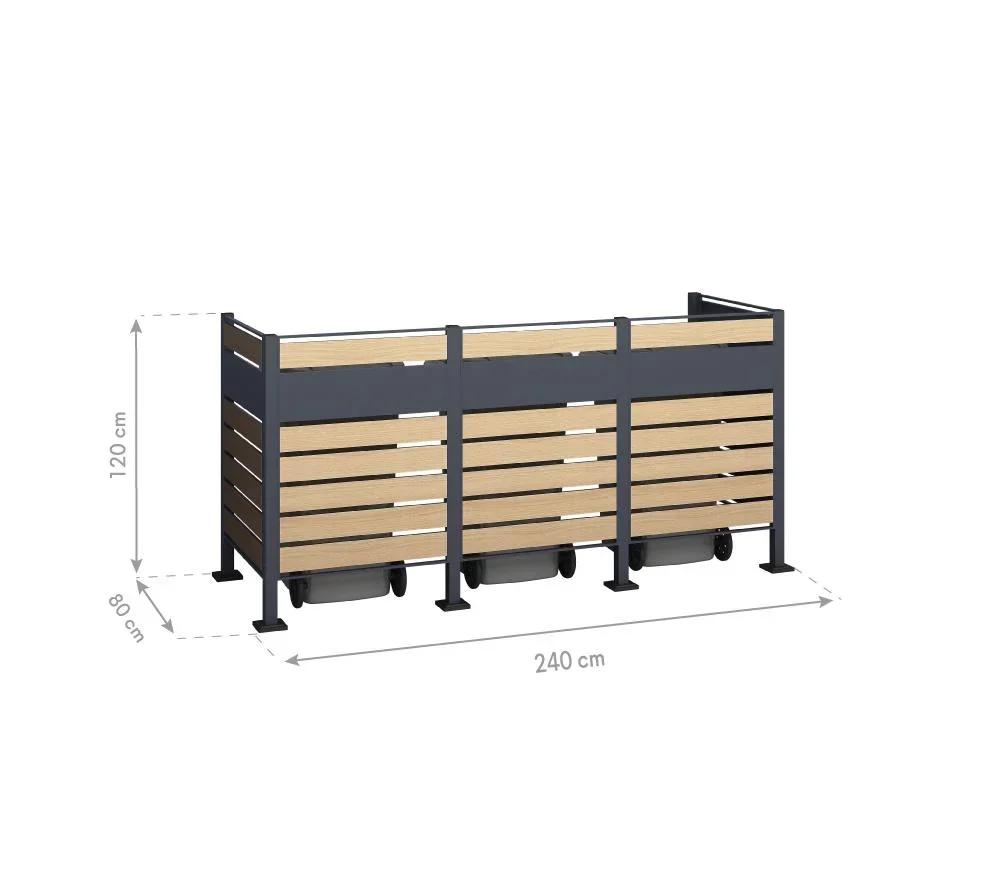Mülltonnenverkleidung Planum 3er Box, 120 cm, holzoptik - 7