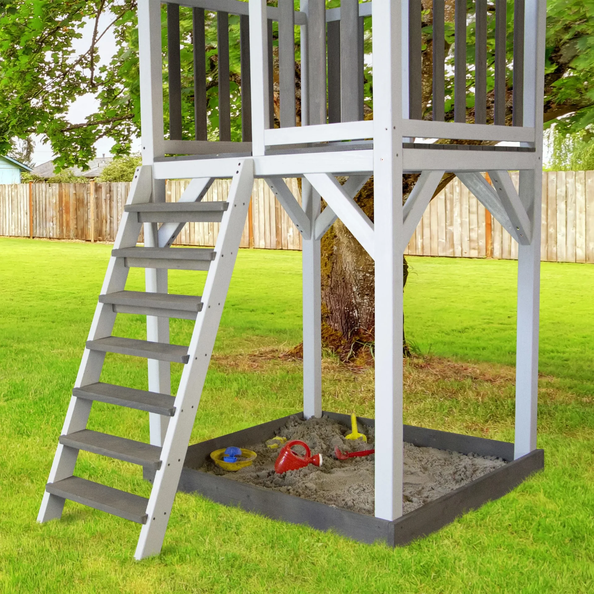 Beach Tower Spielturm mit Klettergerüst und Roxy Nestschaukel - Weiße Rutsche - 5
