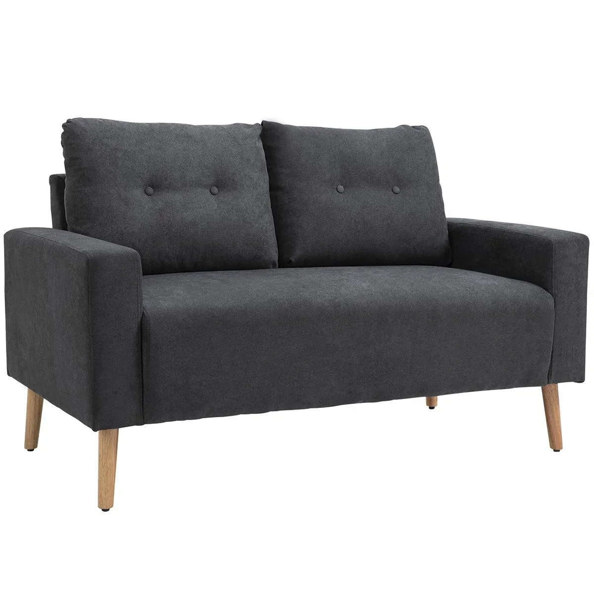Sofa, 2-Sitzer, skandinavisches Design, hoher Komfort Relaxsessel mit Armlehne, Gummiholzbeine, Dunkelgrau, 145x76x88 cm - 2