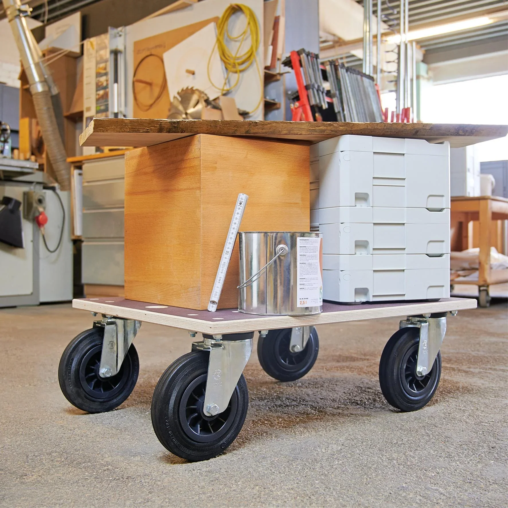 Transporthilfe MM 1148, 78 x 59 x 26 cm, harte Rollen Ø 200 mm, Rollenlager, Multiplex Platte FSC®, Tragkraft 750 kg - 2