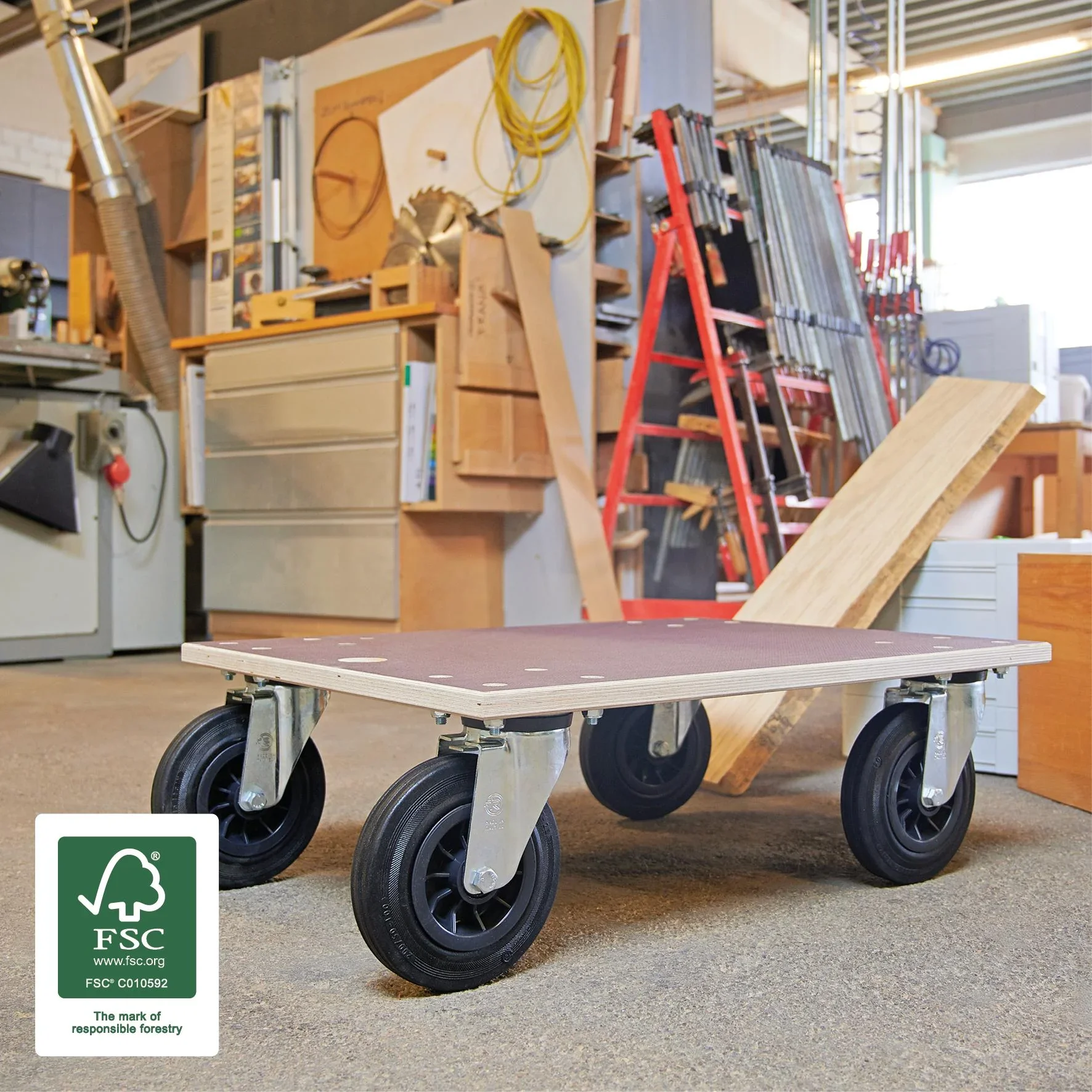 Transporthilfe MM 1148, 78 x 59 x 26 cm, harte Rollen Ø 200 mm, Rollenlager, Multiplex Platte FSC®, Tragkraft 750 kg - 4