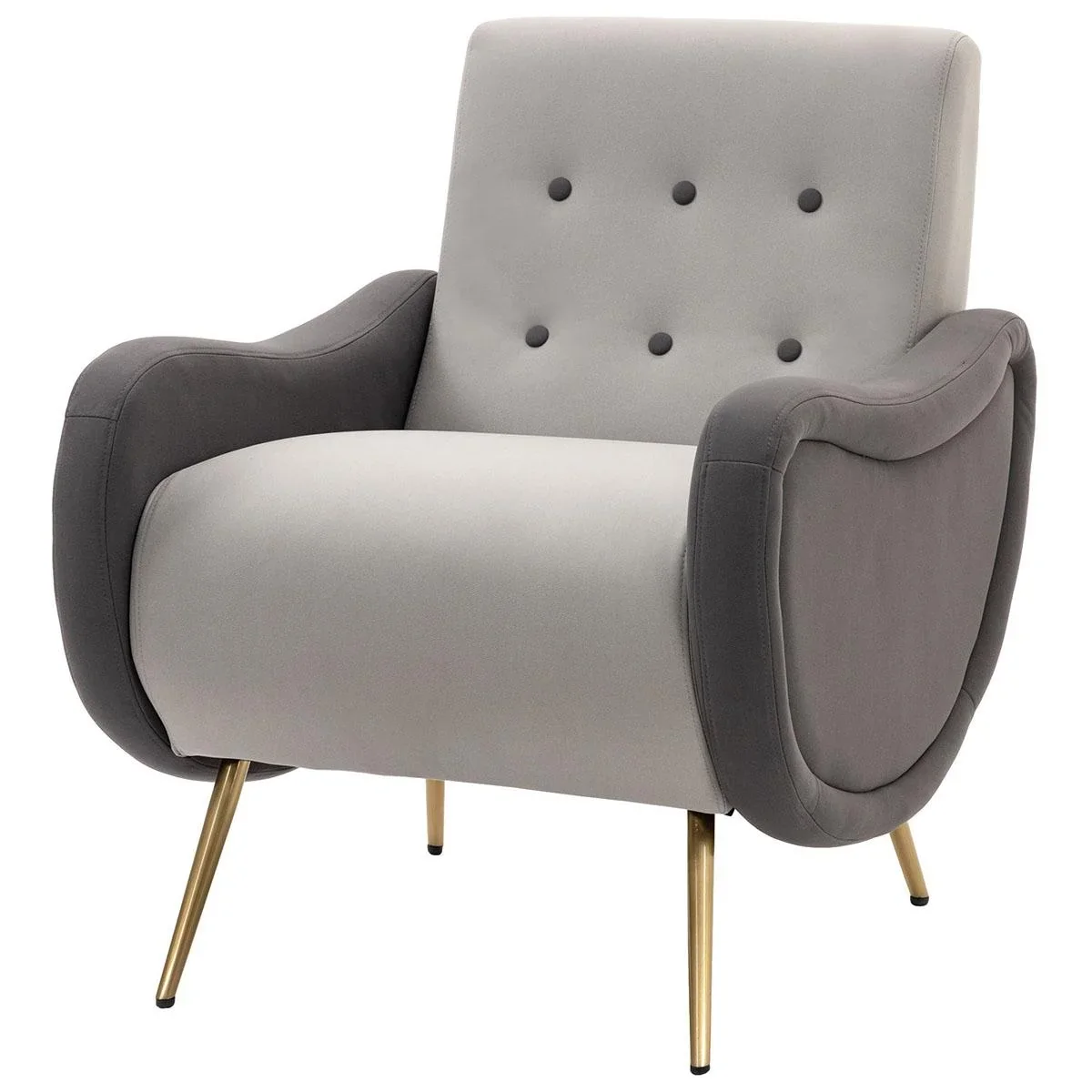 Einzelsessel Relaxsessel Einzelstuhl mit Tufting Eisenfüße Polyester Staumstoff Braun Grau 72 x 81 x 86 cm - 0