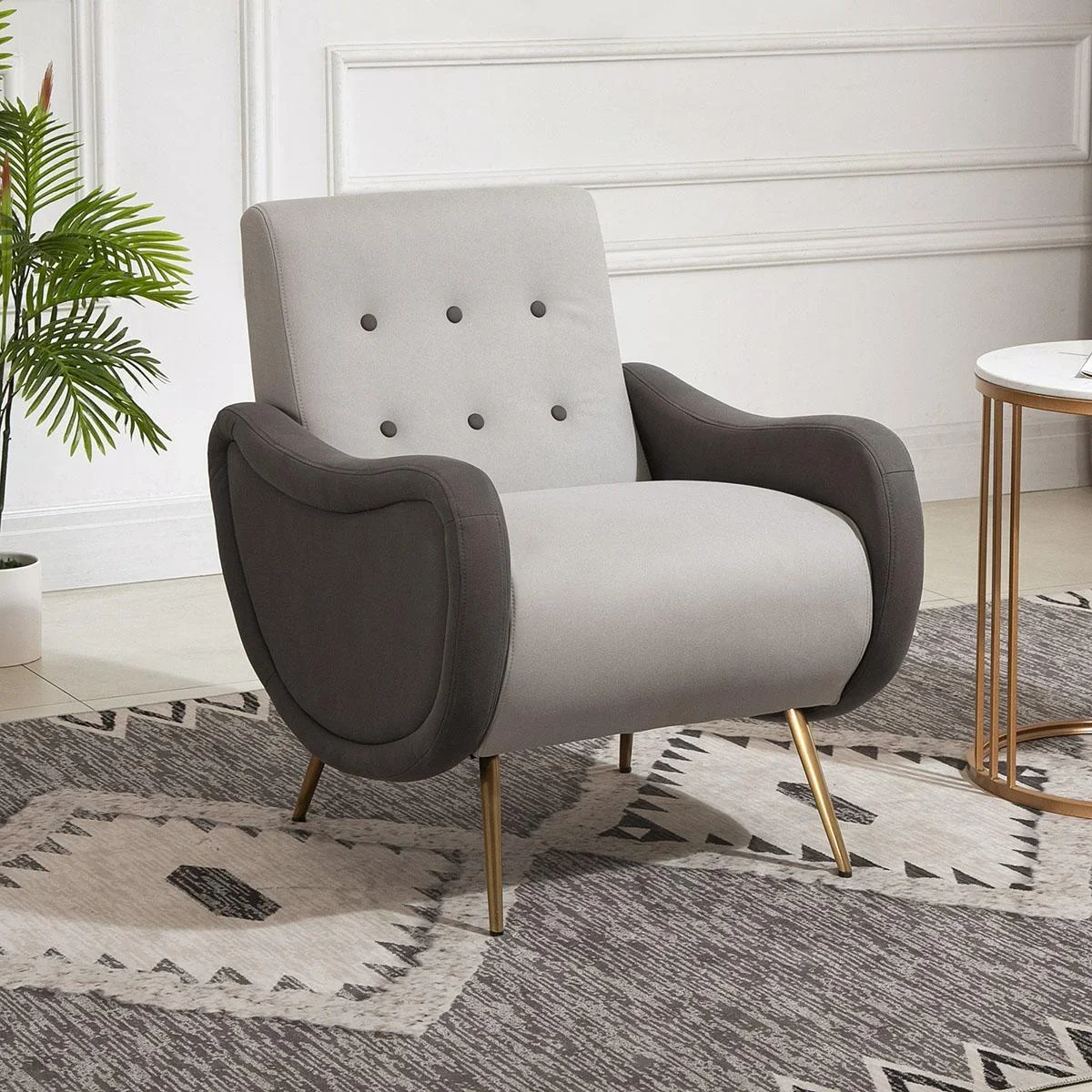 Einzelsessel Relaxsessel Einzelstuhl mit Tufting Eisenfüße Polyester Staumstoff Braun Grau 72 x 81 x 86 cm - 1