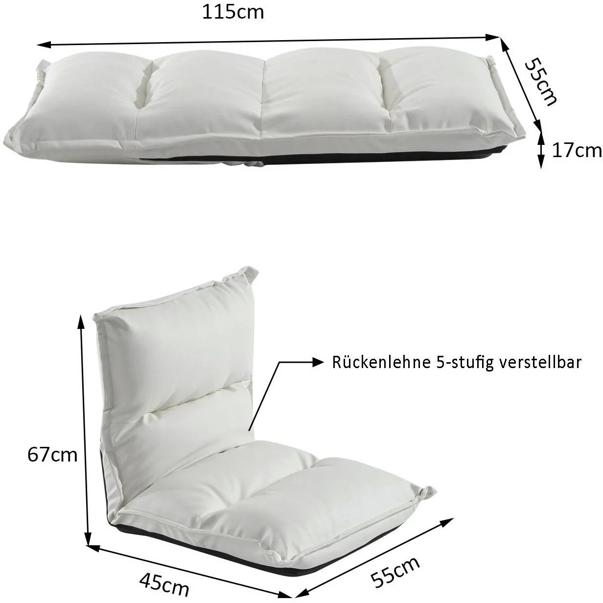 Sitzsack Sitzkissen mit Lehne klappbar weiß - 3