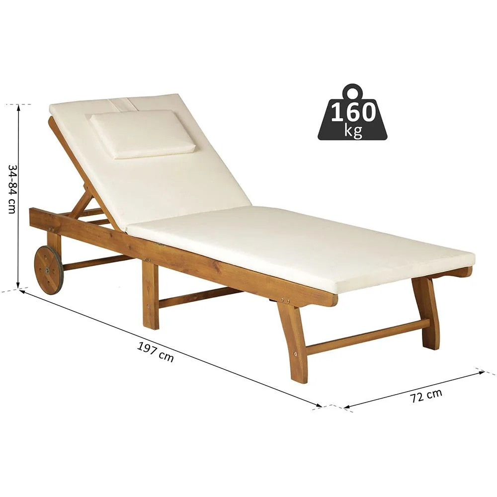 Gartenliege Sonnenliege Liegestuhl klappbar verstellbar Akazienholz Natur L197 x B72 x H(34 84) cm - 4