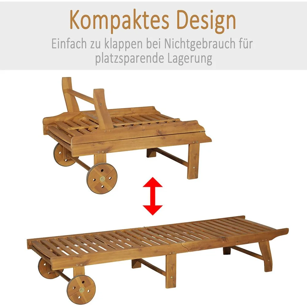 Gartenliege Sonnenliege Liegestuhl klappbar verstellbar Akazienholz Natur L197 x B72 x H(34 84) cm - 7