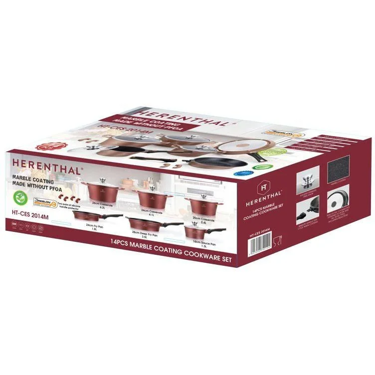 Herenthal 14-teiliges Kochgeschirr-Set - Marmorbeschichtung - Rot/Schwarz - 0