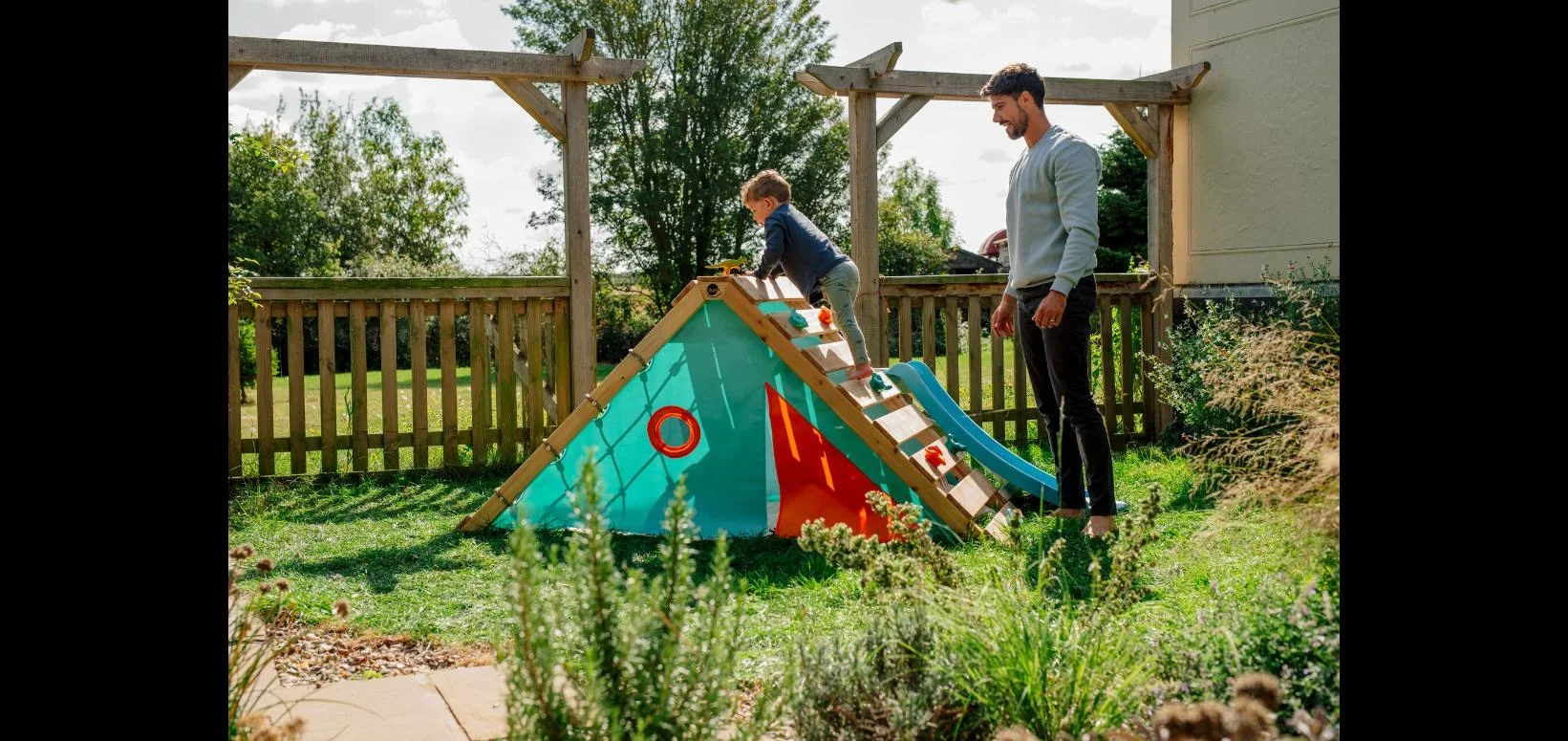 My First Wooden Playcentre, Outdoor-Playcentre für Kinder aus Holz, Kletterwand, Kletternetz, Rutsche, natur - 2