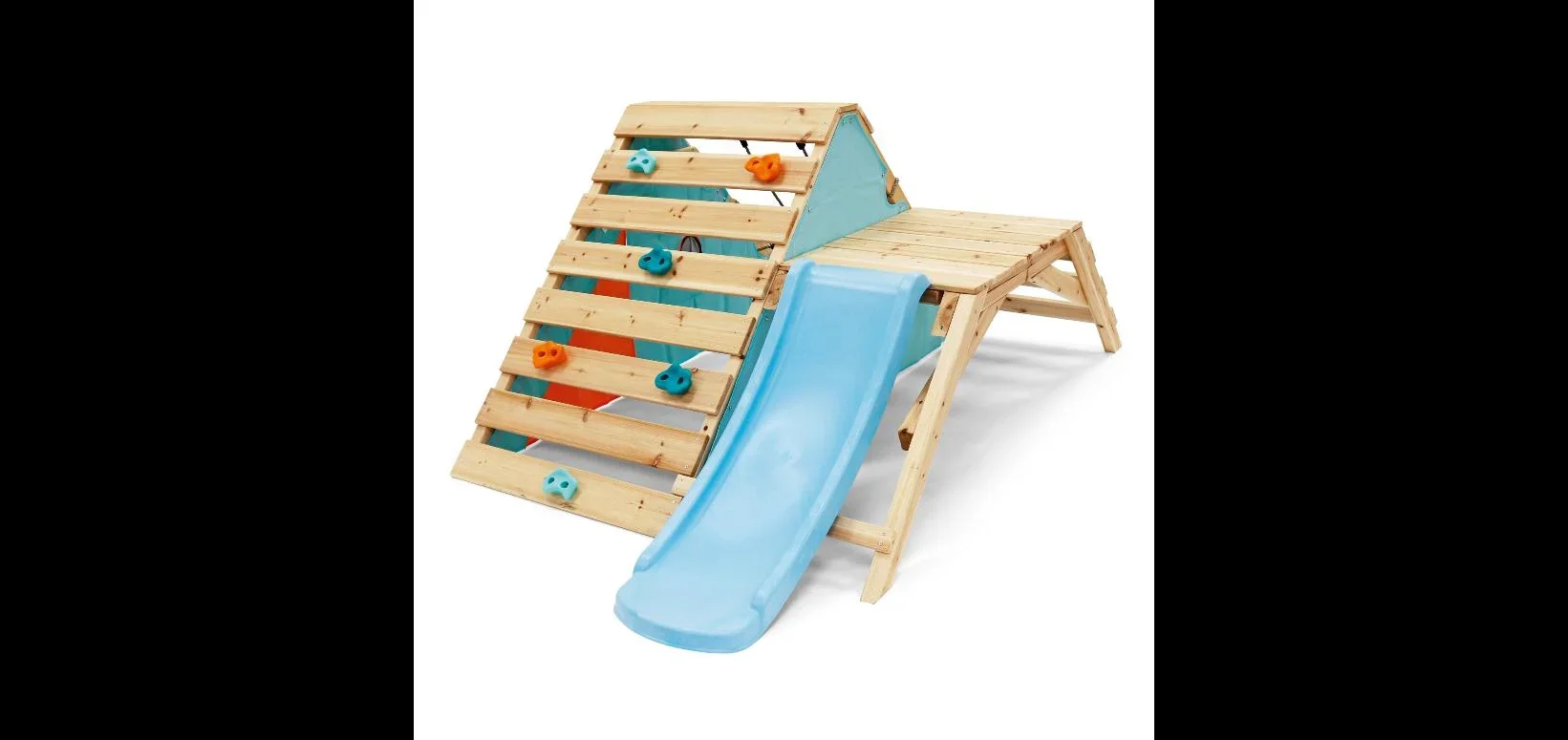 My First Wooden Playcentre, Outdoor-Playcentre für Kinder aus Holz, Kletterwand, Kletternetz, Rutsche, natur - 3