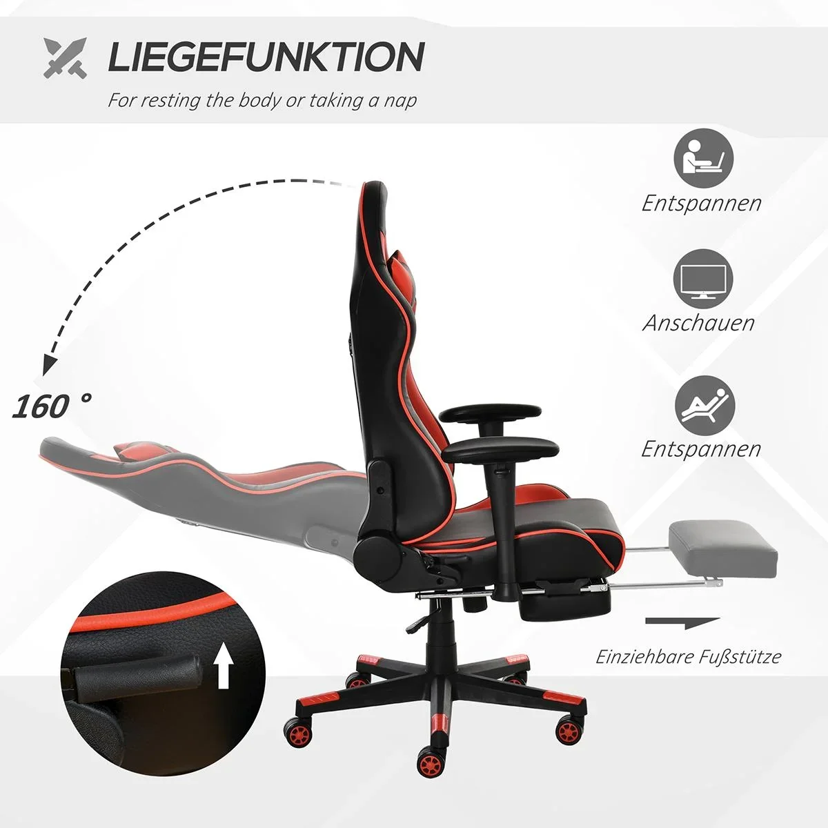 Gaming Stuhl mit Wipp- & Liegefunk - 0
