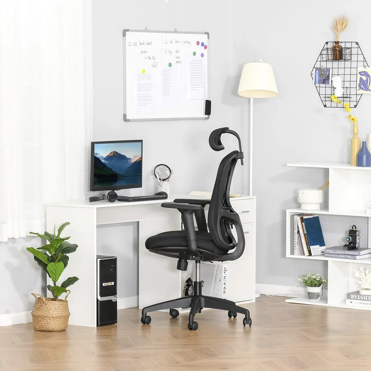 Bürostuhl mit Wippenfunktion Kopflehne Home-Office-Stuhl höhenverstellbarer Schreibtischstuhl ergonomisch 360°-Drehräder - 2