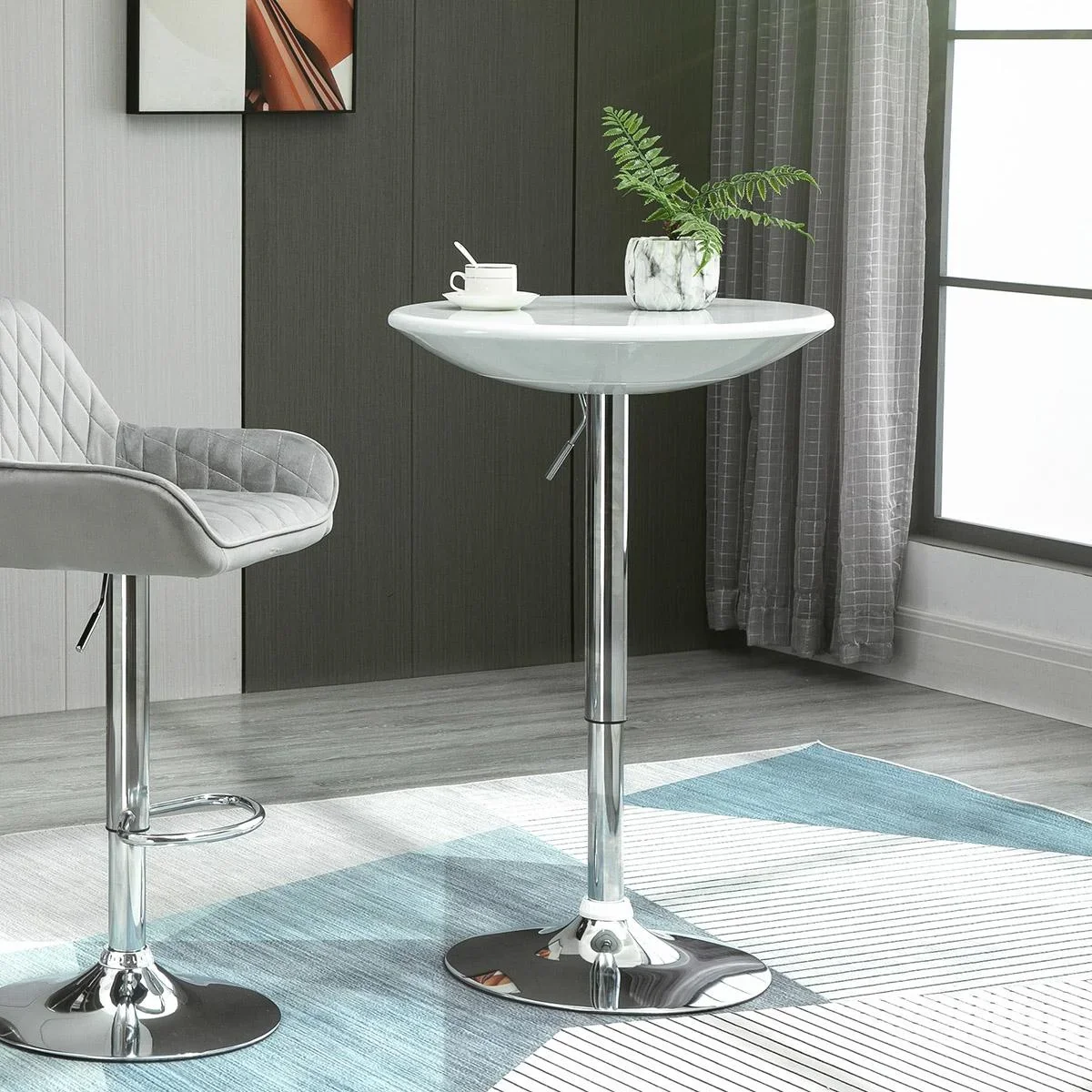 Bartisch moderner Esstisch Schreibtisch Höhenverstellung Metall ABS-Lackierung Weiß Ø61 x 76-97 cm - 0