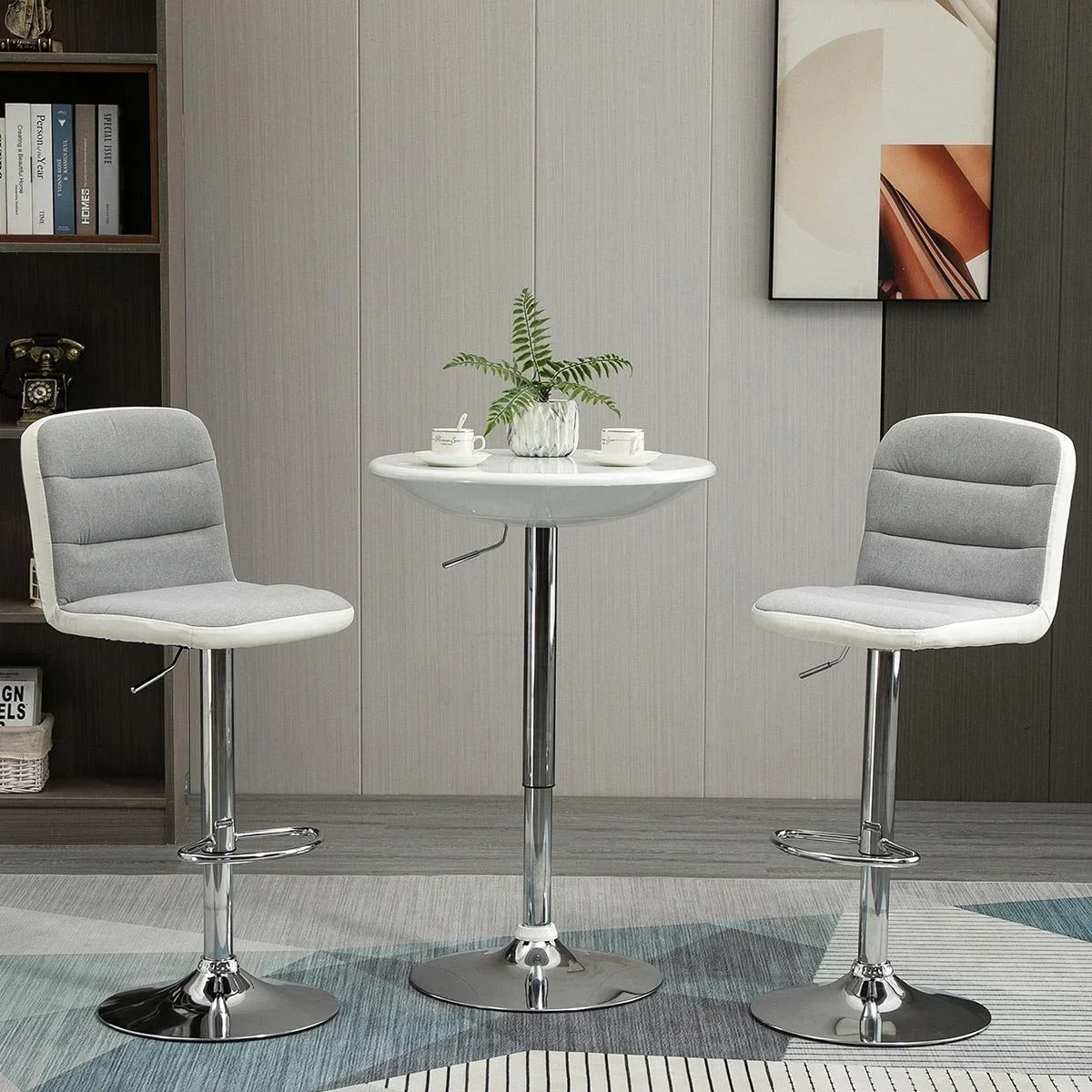 Bartisch moderner Esstisch Schreibtisch Höhenverstellung Metall ABS-Lackierung Weiß Ø61 x 76-97 cm - 2