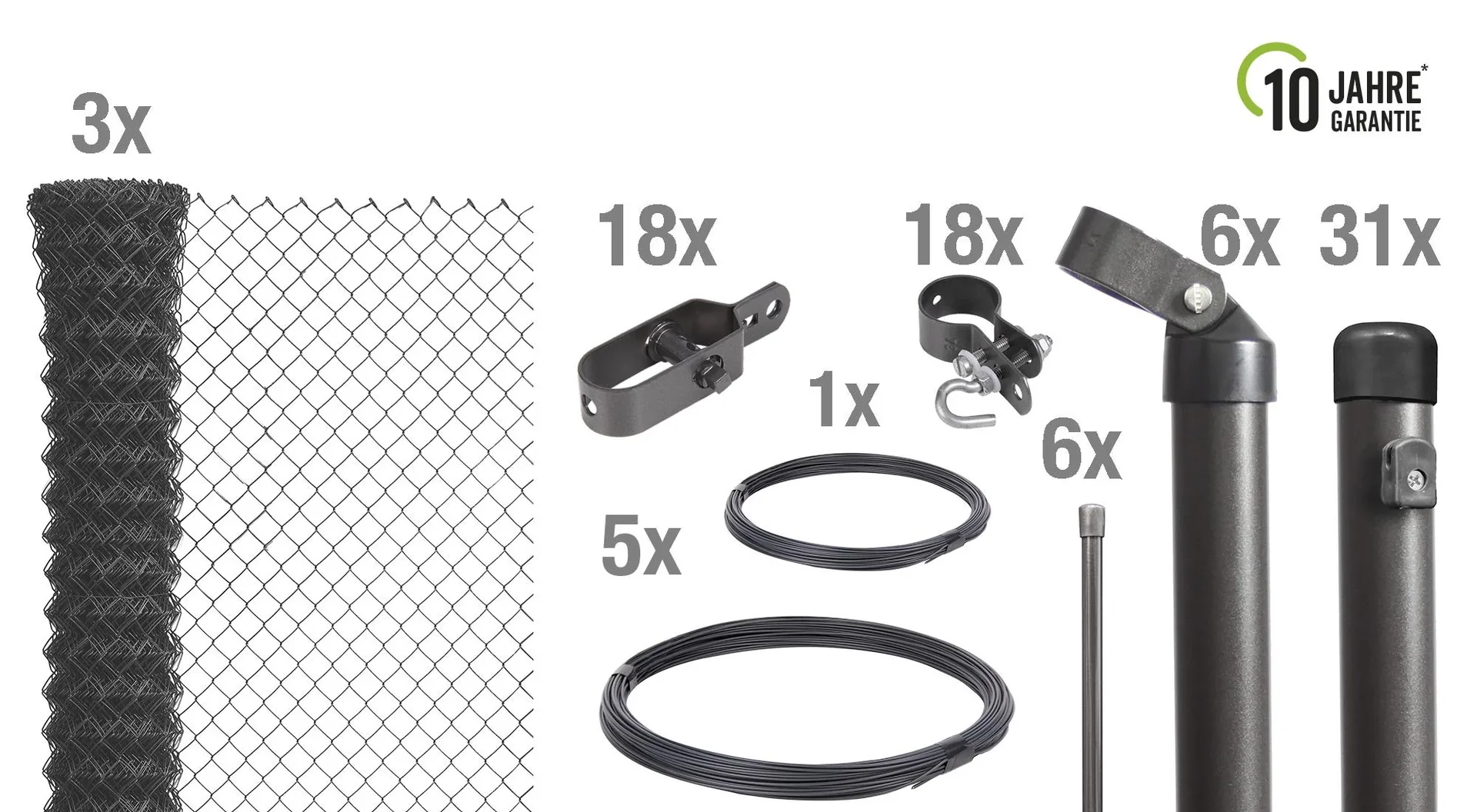 Maschendrahtzaun als Zaun-Komplettset, zum Einbetonieren, anthrazit-metallic, Höhe 125 cm, Länge 75 m - 0