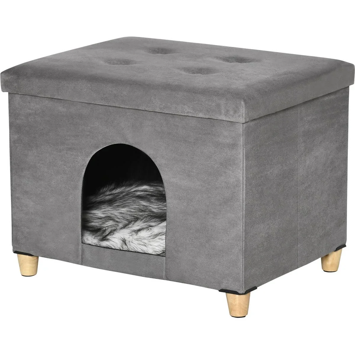 2-in1 Katzenhaus und Ottomane - Grau - 60 x 45 x 44,5 cm - 2