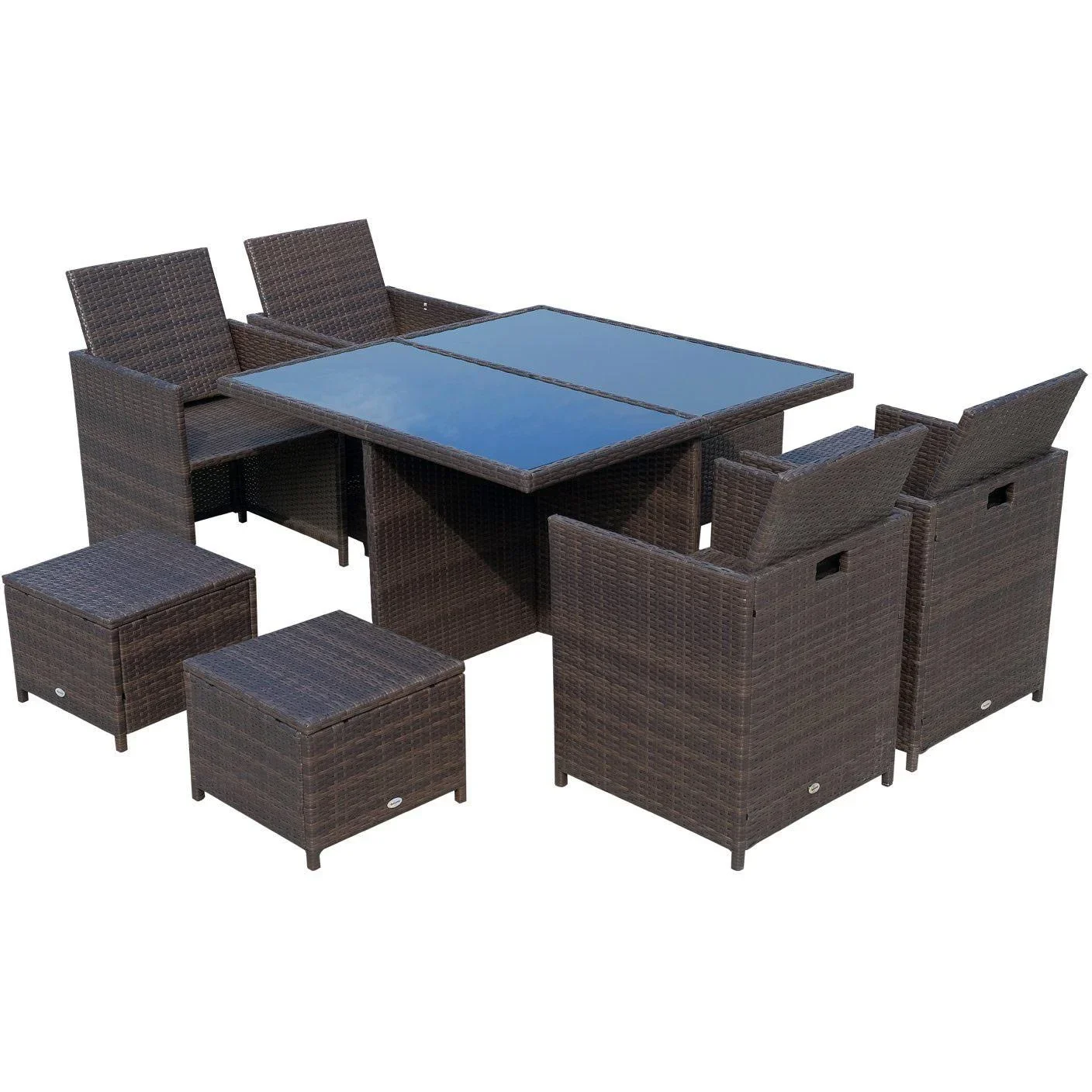 Polyrattan Sitzgruppe Essgruppe 21 tlg, mit Kissen Alu Braun - 3